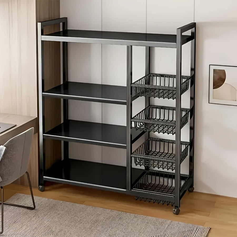 4-Tier Rolling Kitchen Storage Cart with Mesh Baskets - product view 3