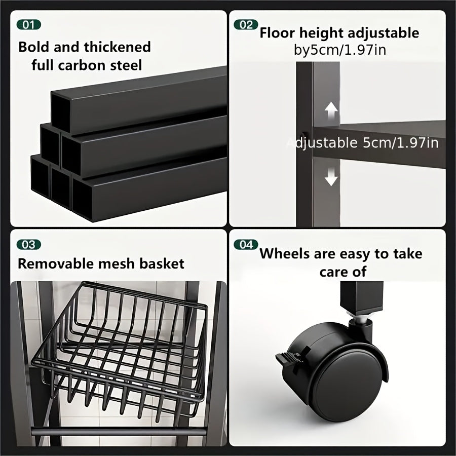 4-Tier Rolling Kitchen Storage Cart with Mesh Baskets - product view 5
