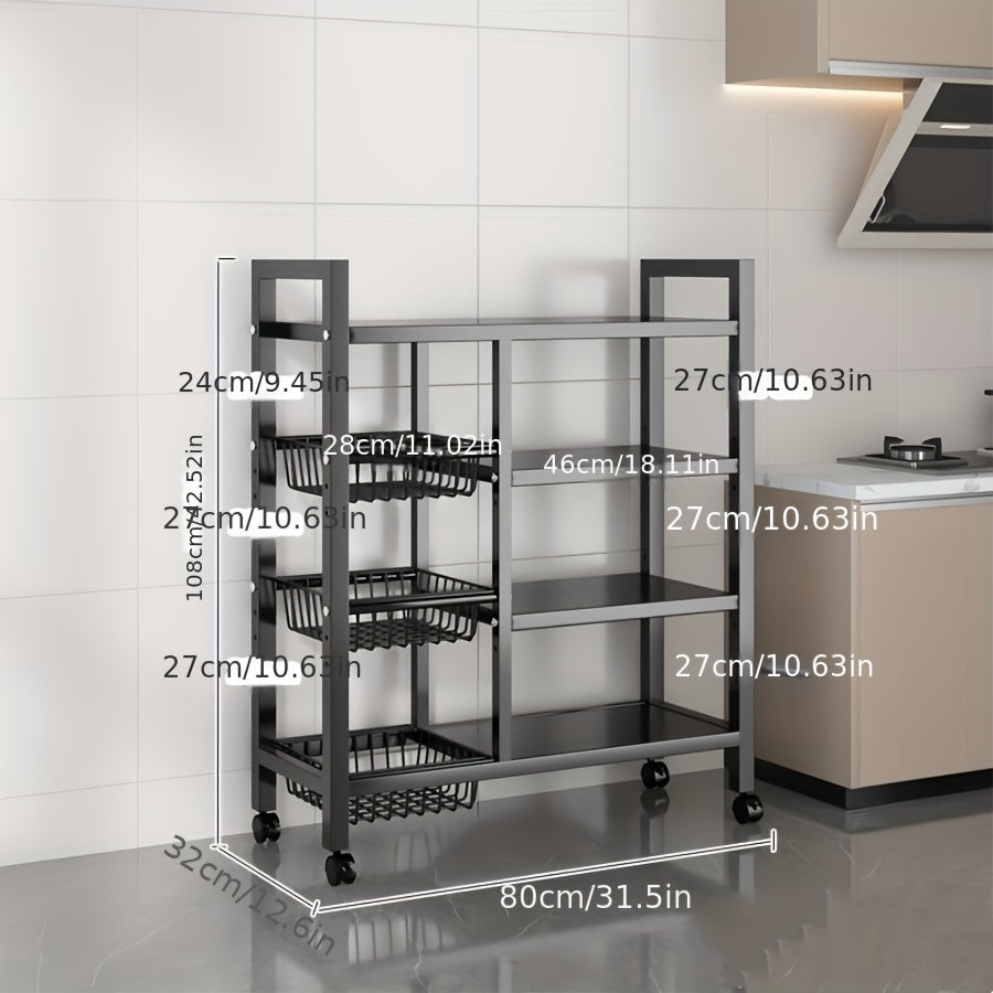 4-Tier Rolling Kitchen Storage Cart with Mesh Baskets - product view 2