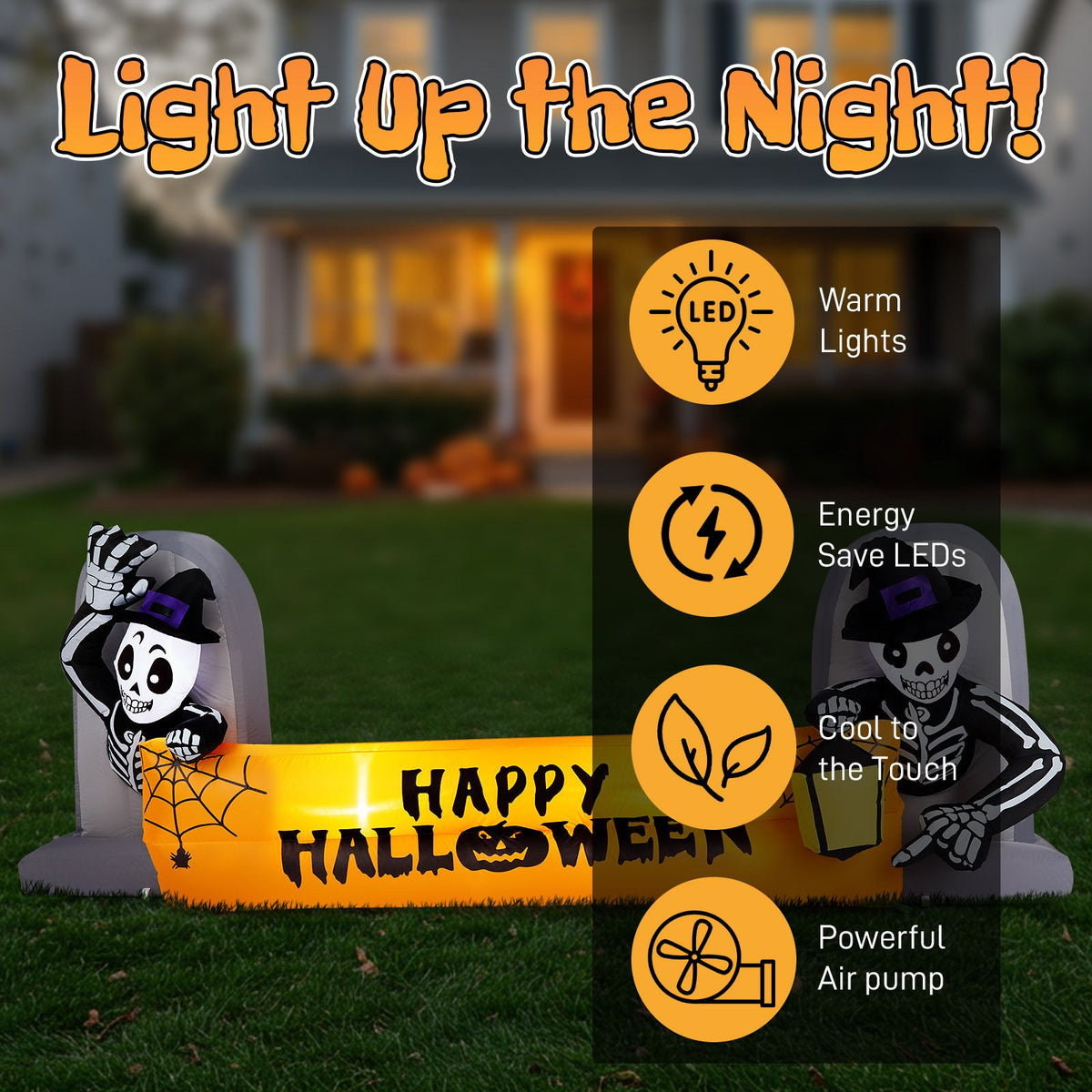 9.6FT Large Halloween Inflatable Decorations Skeleton Tombstone Banner, Outdoor Decorations Blow Up Yard Decor with Built-in LEDs for Halloween - product view 10