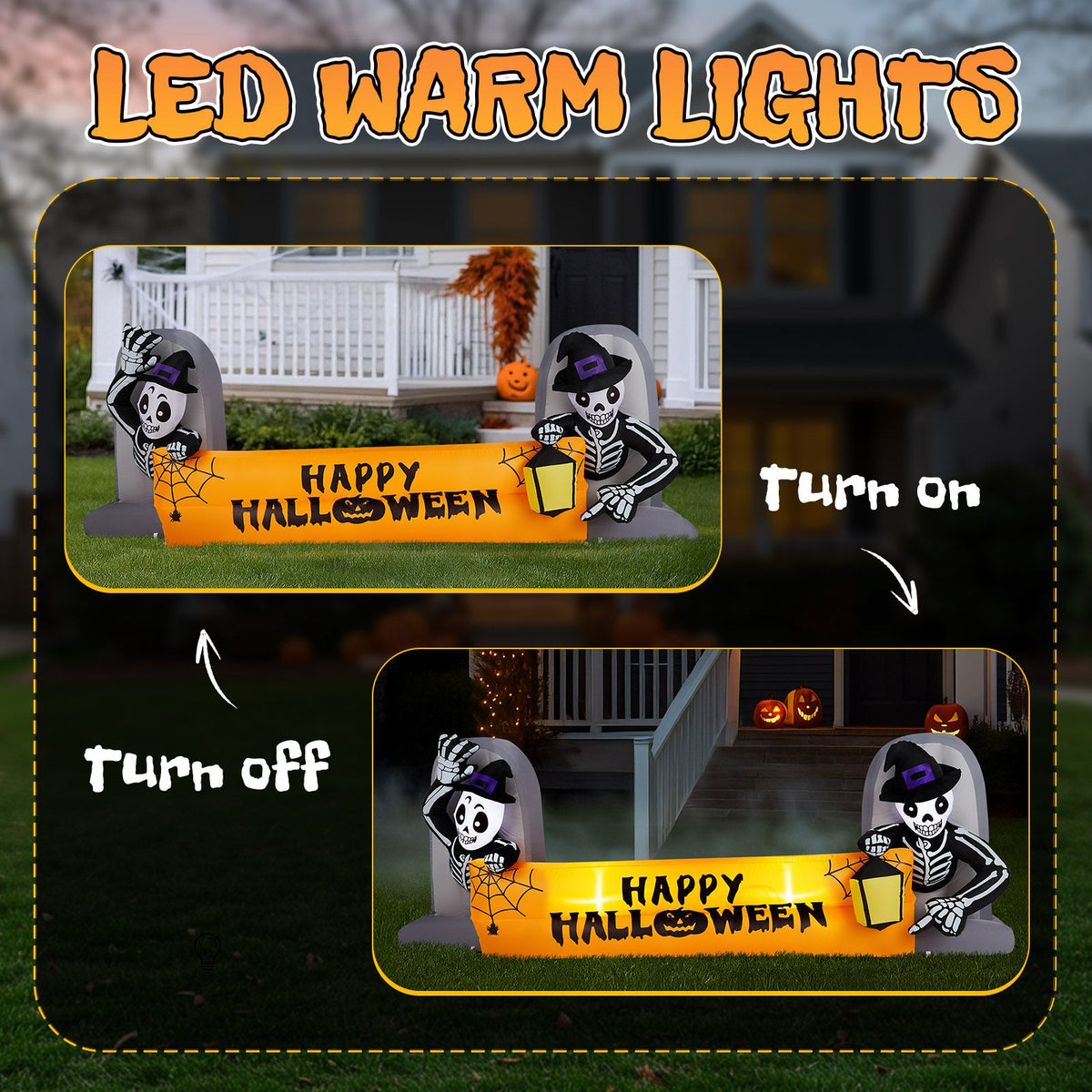 9.6FT Large Halloween Inflatable Decorations Skeleton Tombstone Banner, Outdoor Decorations Blow Up Yard Decor with Built-in LEDs for Halloween - product view 11