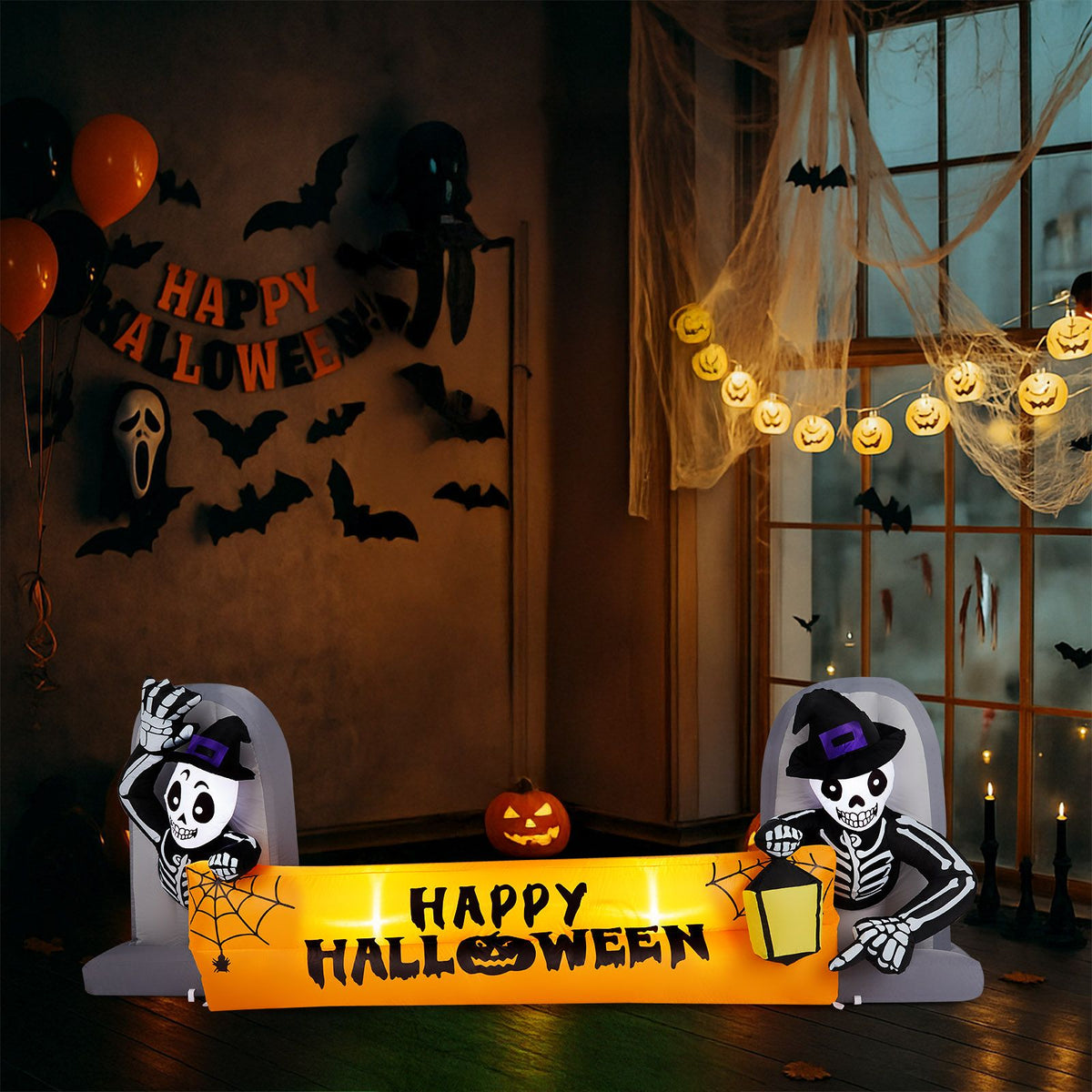 9.6FT Large Halloween Inflatable Decorations Skeleton Tombstone Banner, Outdoor Decorations Blow Up Yard Decor with Built-in LEDs for Halloween - product view 6