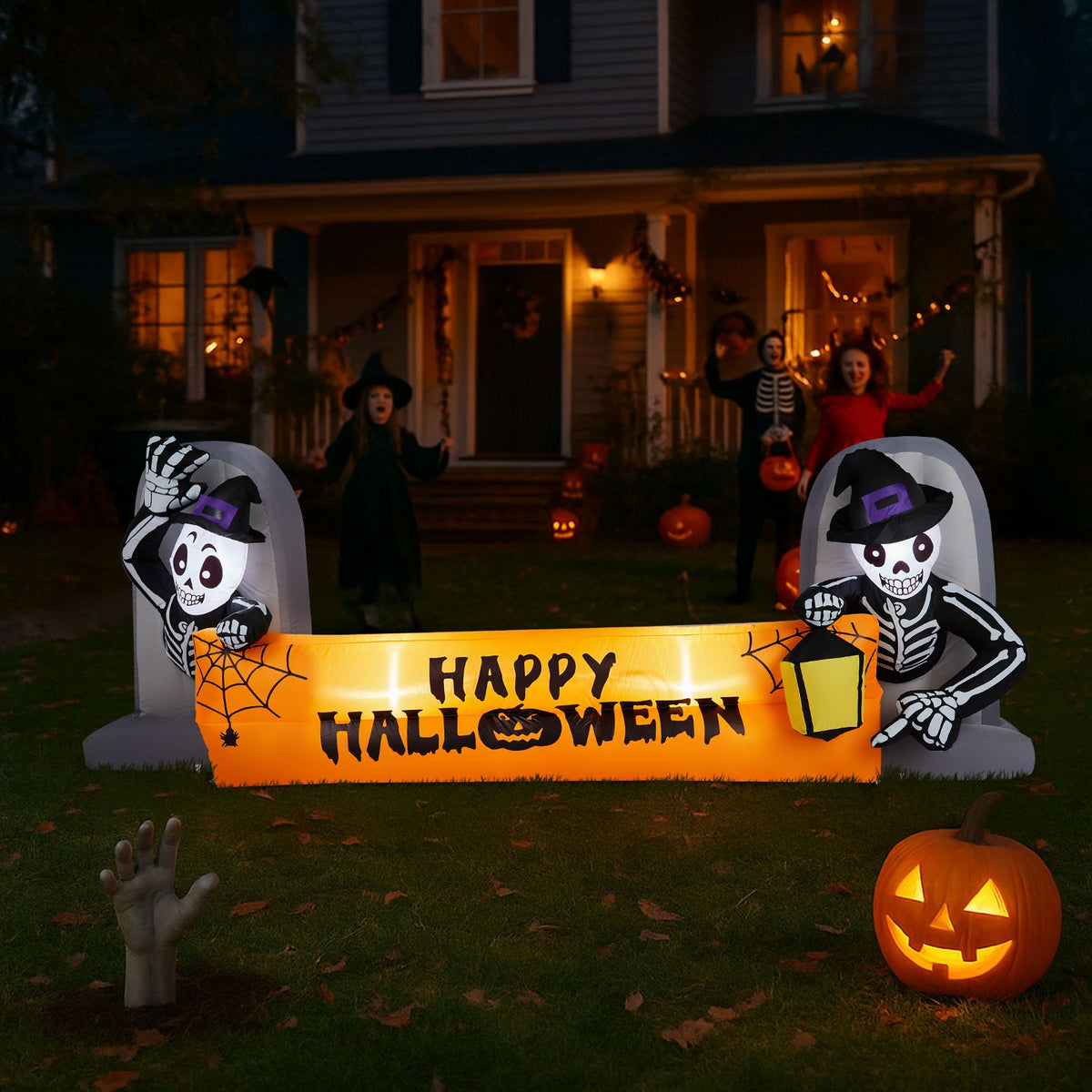 9.6FT Large Halloween Inflatable Decorations Skeleton Tombstone Banner, Outdoor Decorations Blow Up Yard Decor with Built-in LEDs for Halloween - product view 4