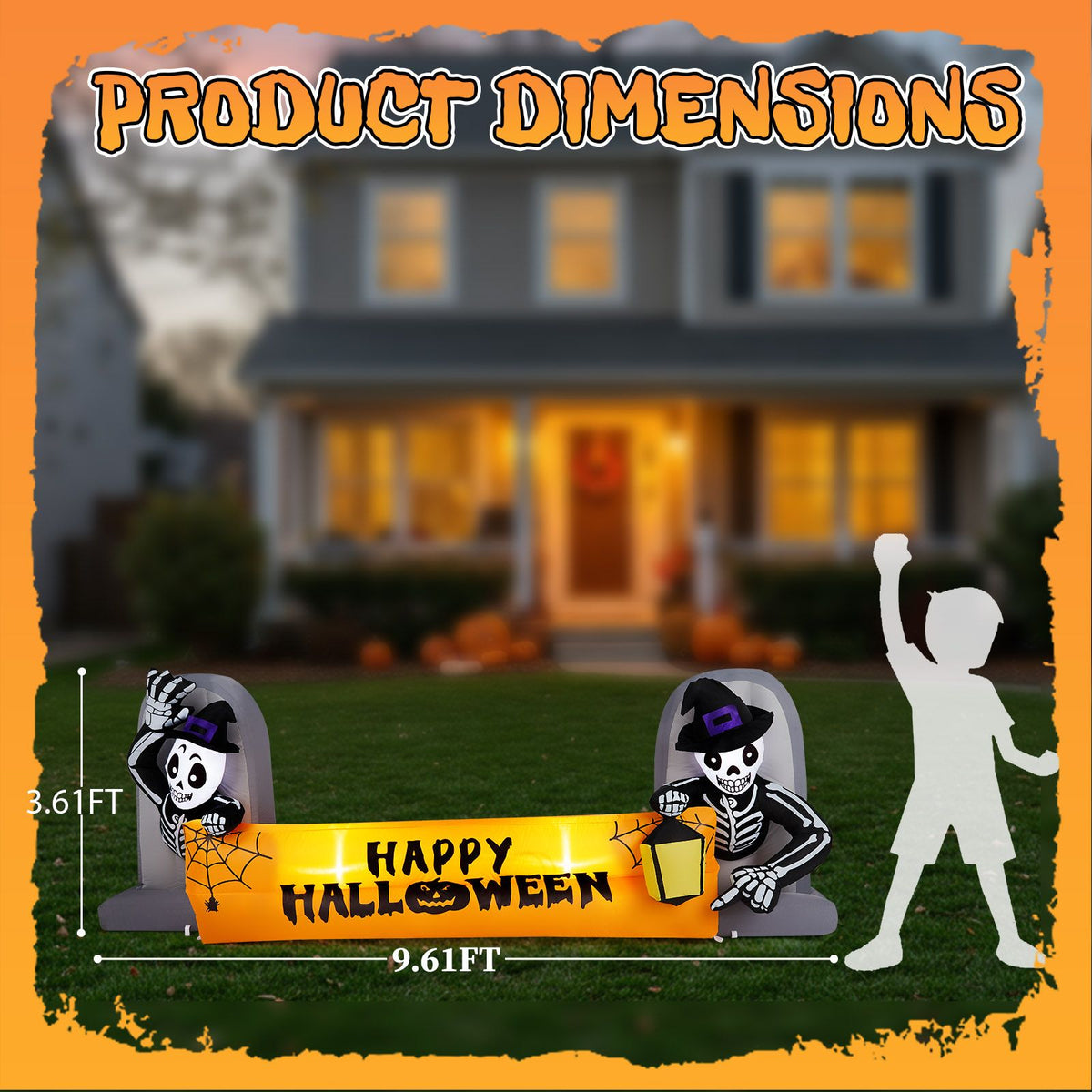 9.6FT Large Halloween Inflatable Decorations Skeleton Tombstone Banner, Outdoor Decorations Blow Up Yard Decor with Built-in LEDs for Halloween - product view 7