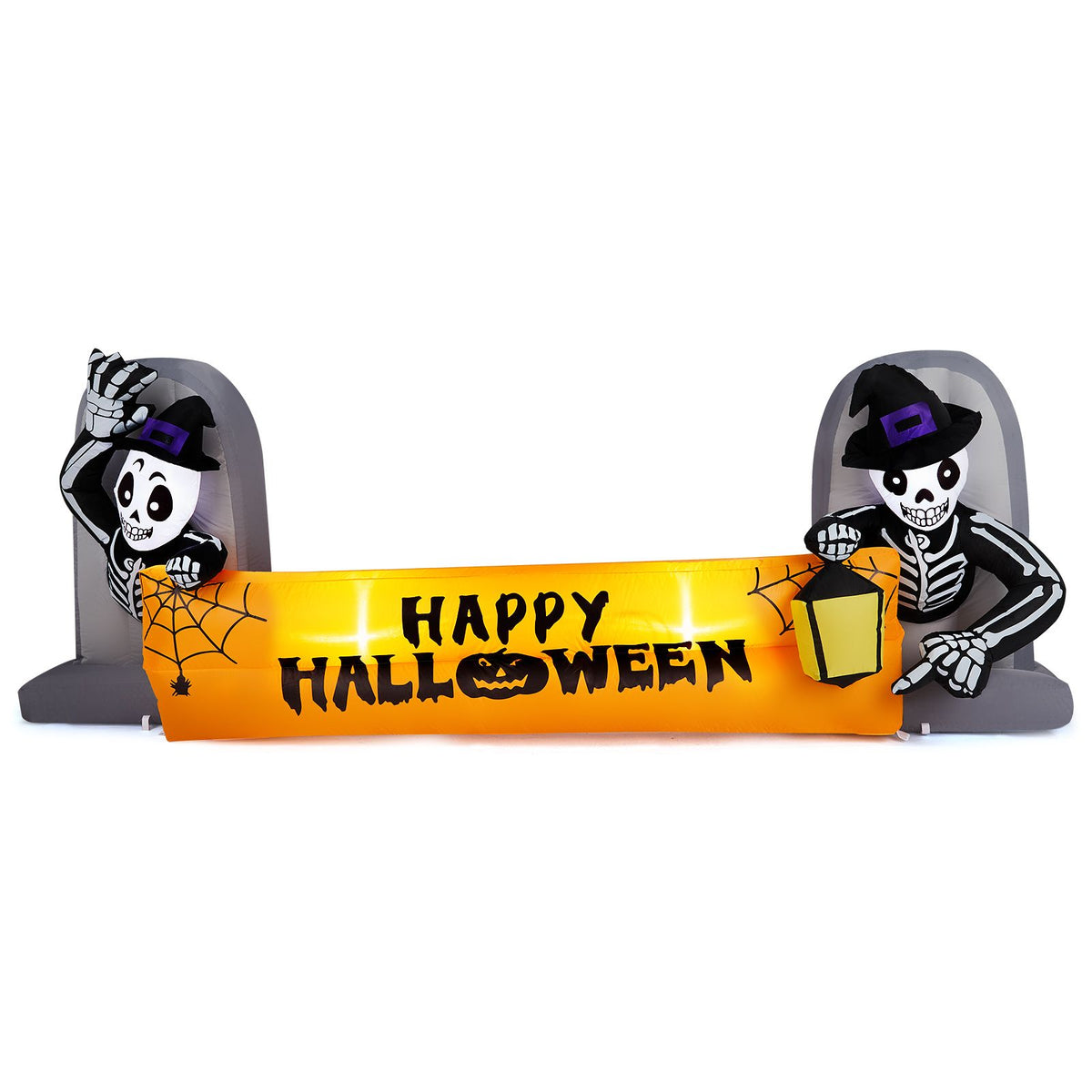 9.6FT Large Halloween Inflatable Decorations Skeleton Tombstone Banner, Outdoor Decorations Blow Up Yard Decor with Built-in LEDs for Halloween