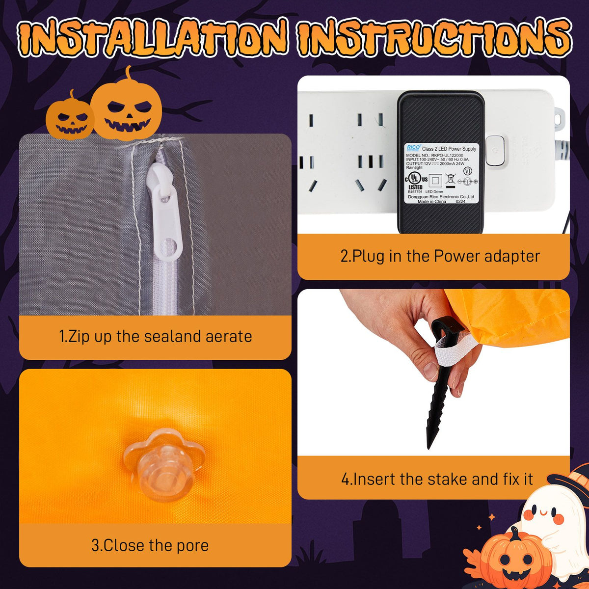 9.6FT Large Halloween Inflatable Decorations Skeleton Tombstone Banner, Outdoor Decorations Blow Up Yard Decor with Built-in LEDs for Halloween - product view 9