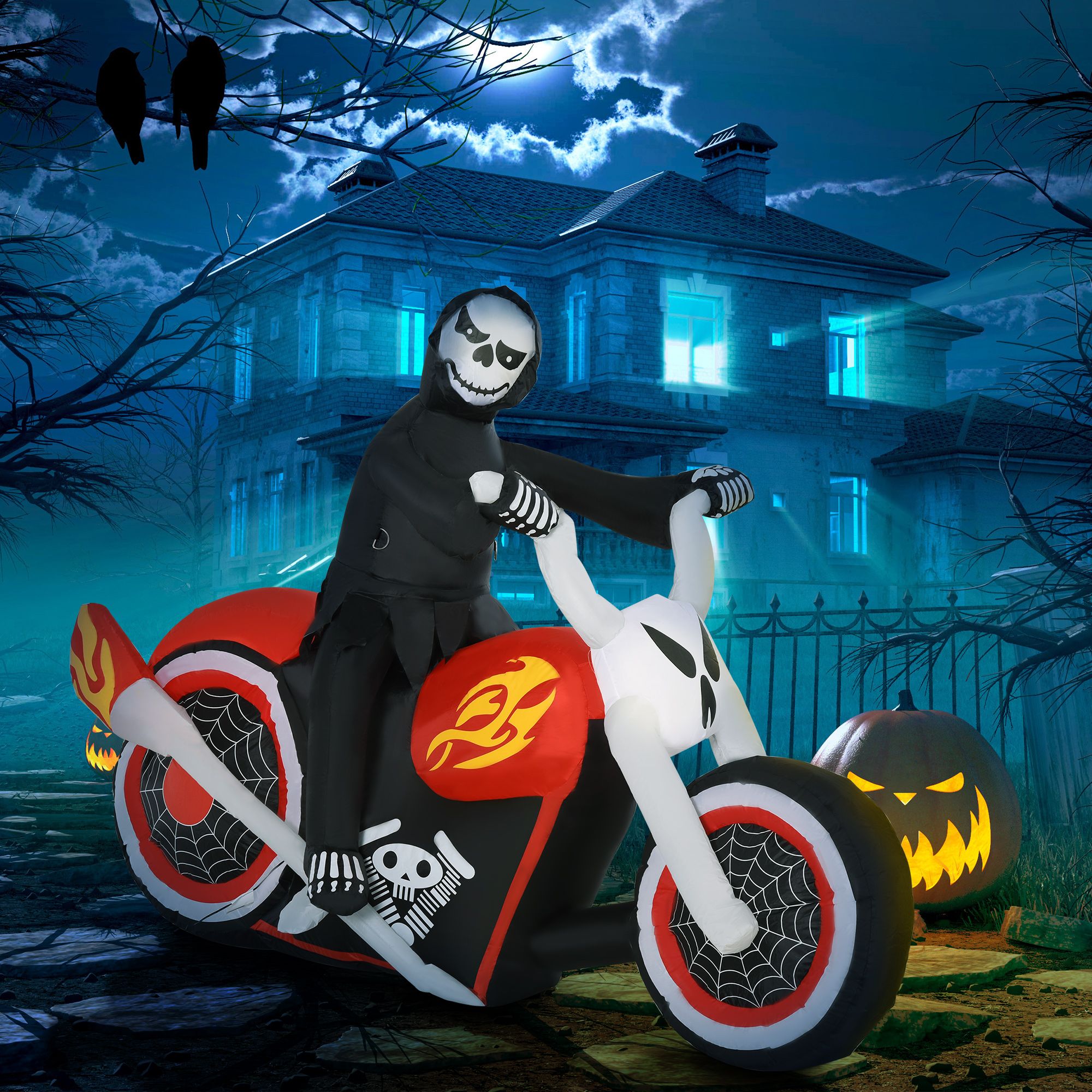 HOMCOM 7.5 ft Halloween Inflatable Ghost Biker with LED Lights