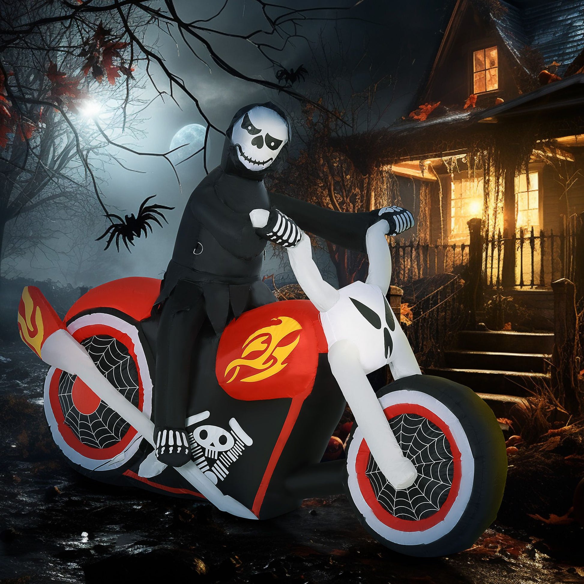 HOMCOM 7.5 ft Halloween Inflatable Ghost Biker with LED Lights