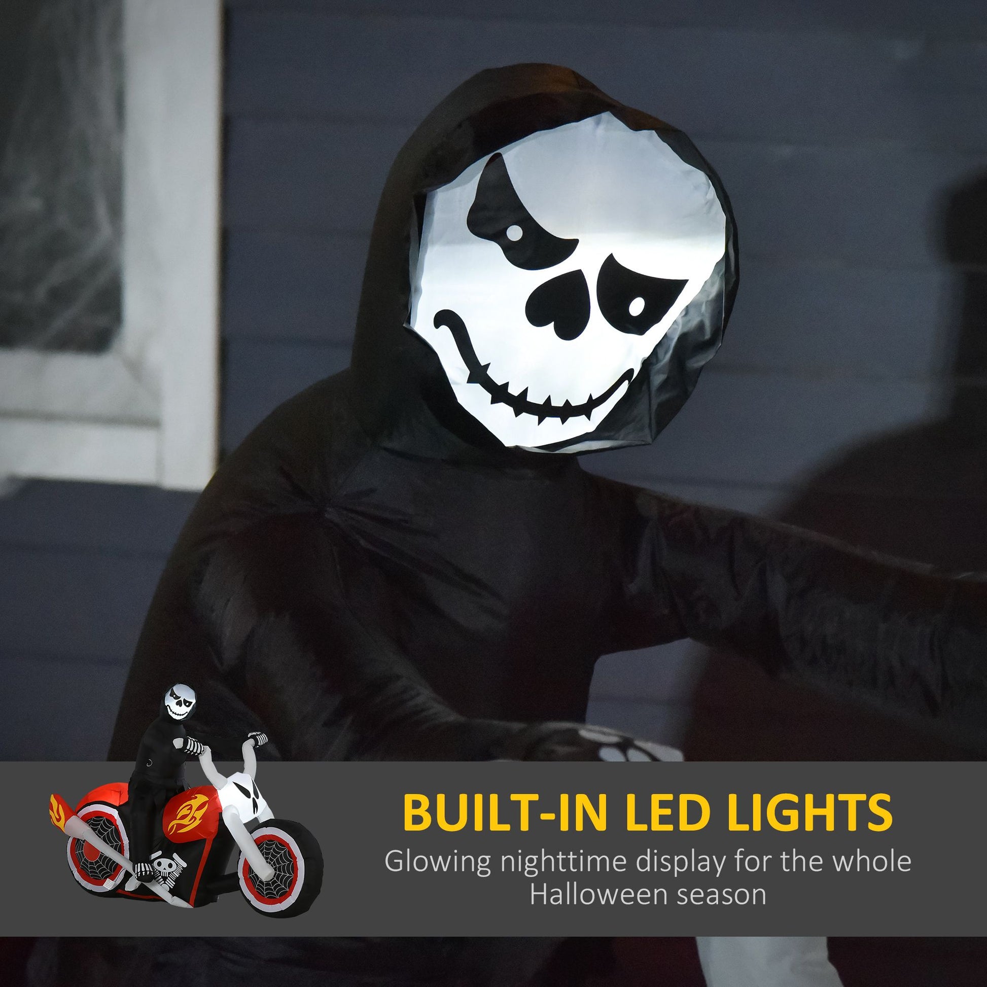 HOMCOM 7.5 ft Halloween Inflatable Ghost Biker with LED Lights