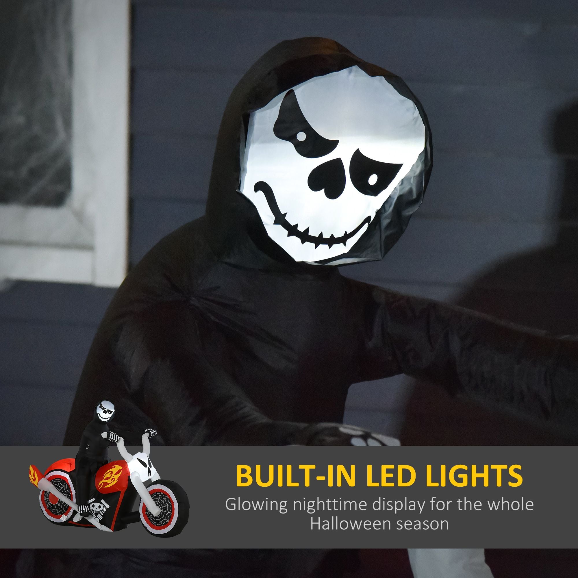 HOMCOM 7.5 ft Halloween Inflatable Ghost Biker with LED Lights