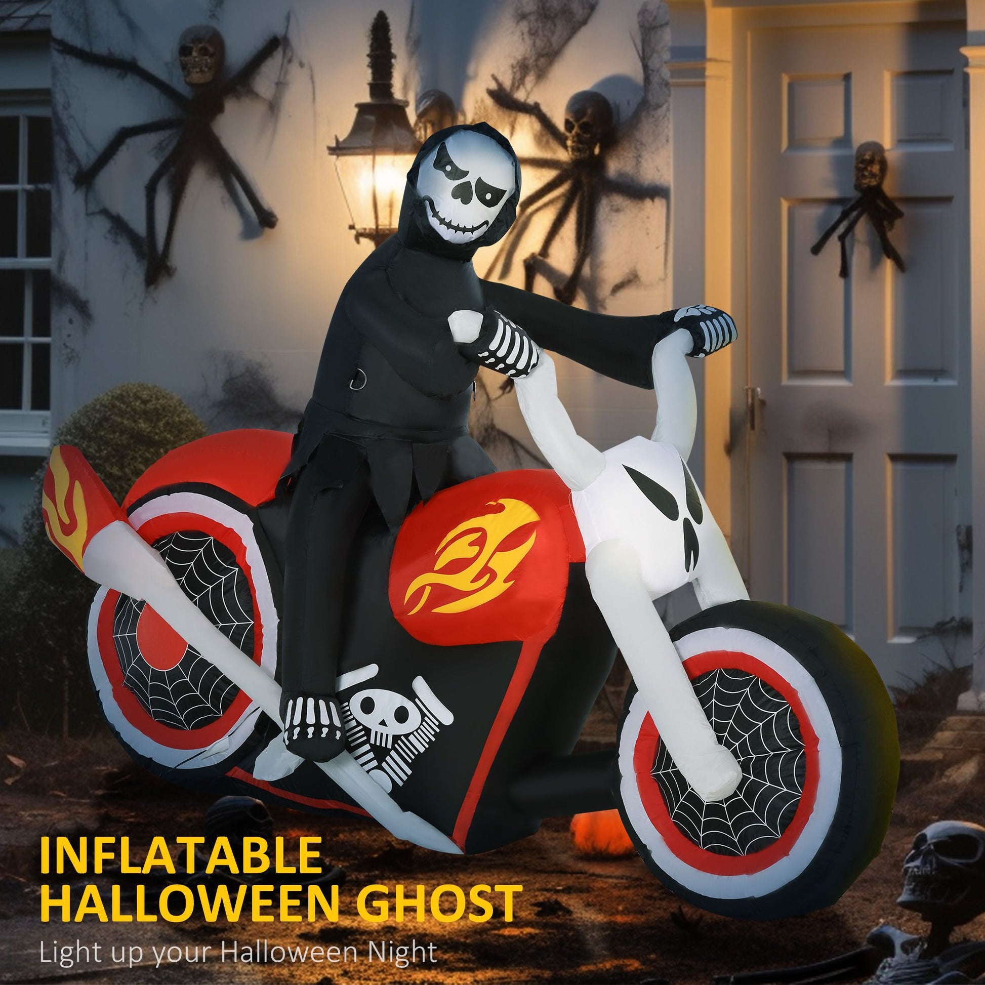 HOMCOM 7.5 ft Halloween Inflatable Ghost Biker with LED Lights