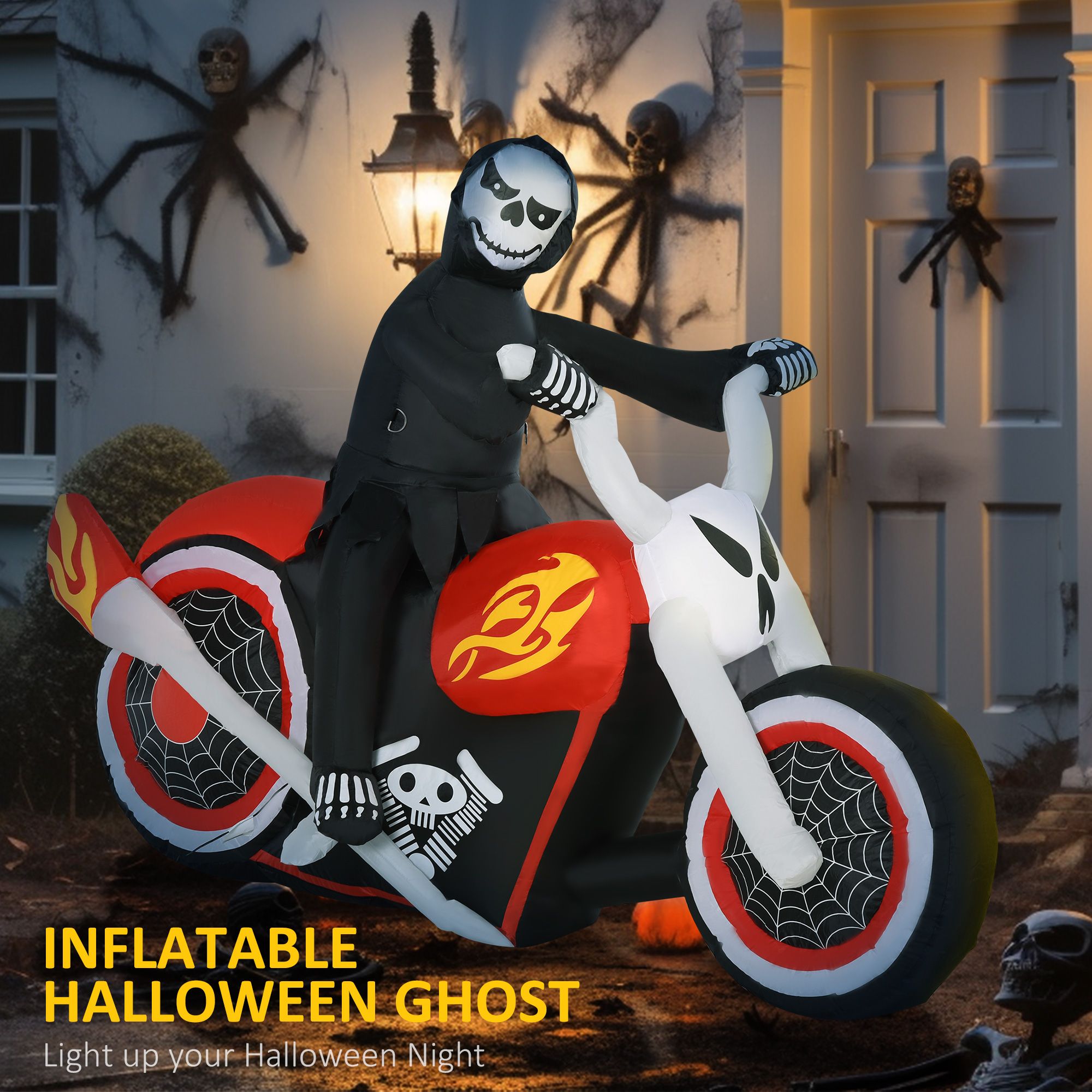 HOMCOM 7.5 ft Halloween Inflatable Ghost Biker with LED Lights