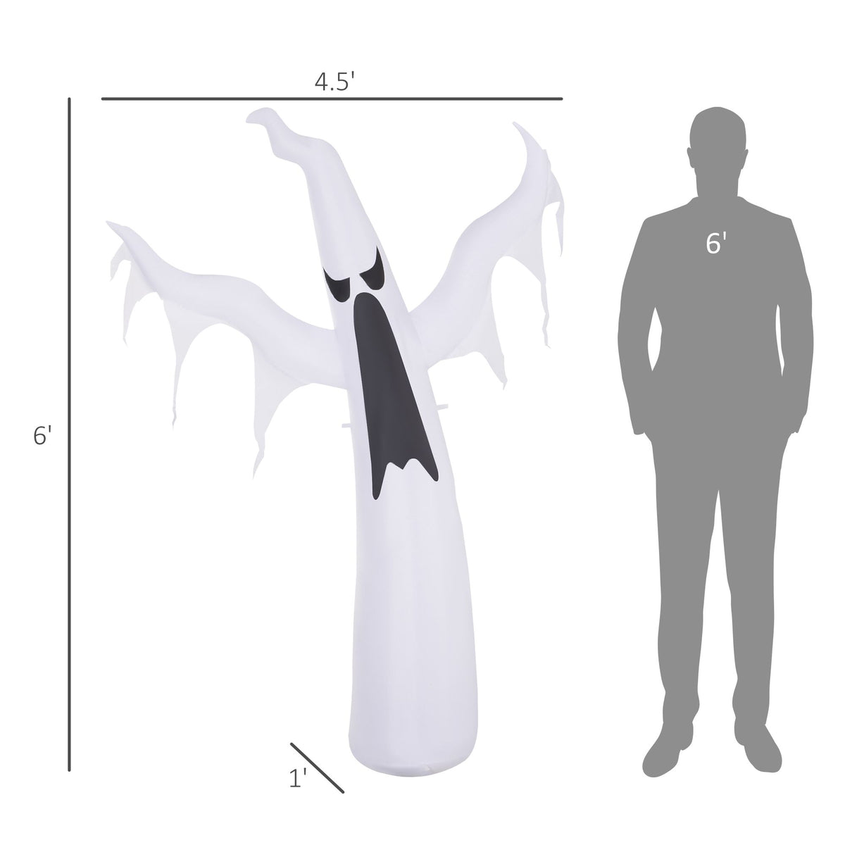 6' Tall Halloween Inflatables Outdoor Decorations White Ghost, Light Up Blow Up Yard Decor with LED Light and Fan Indoor Outdoor for Garden, Lawn - product view 3
