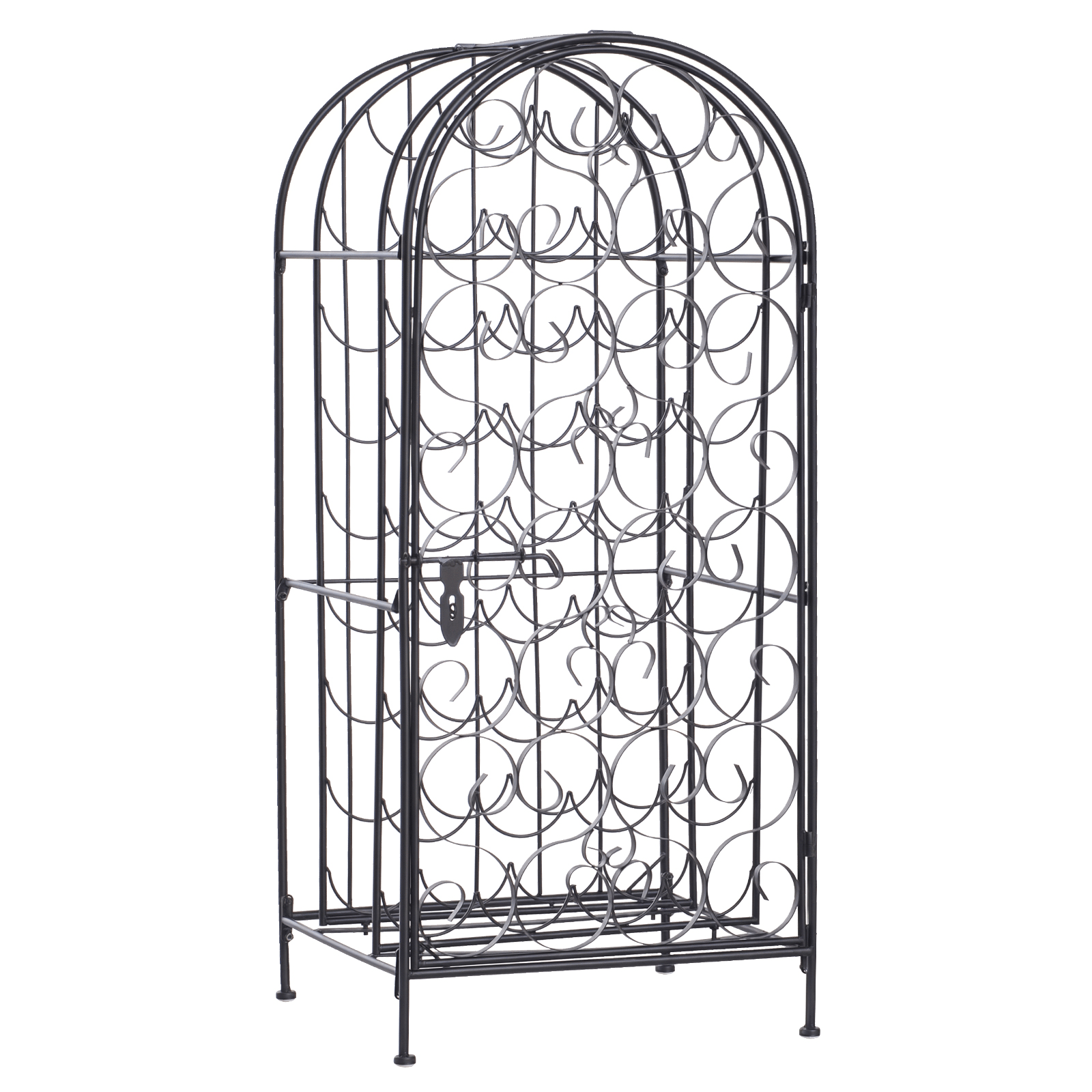 HOMCOM 35-Bottle Wrought Iron Wine Rack Cabinet with Lock, Black