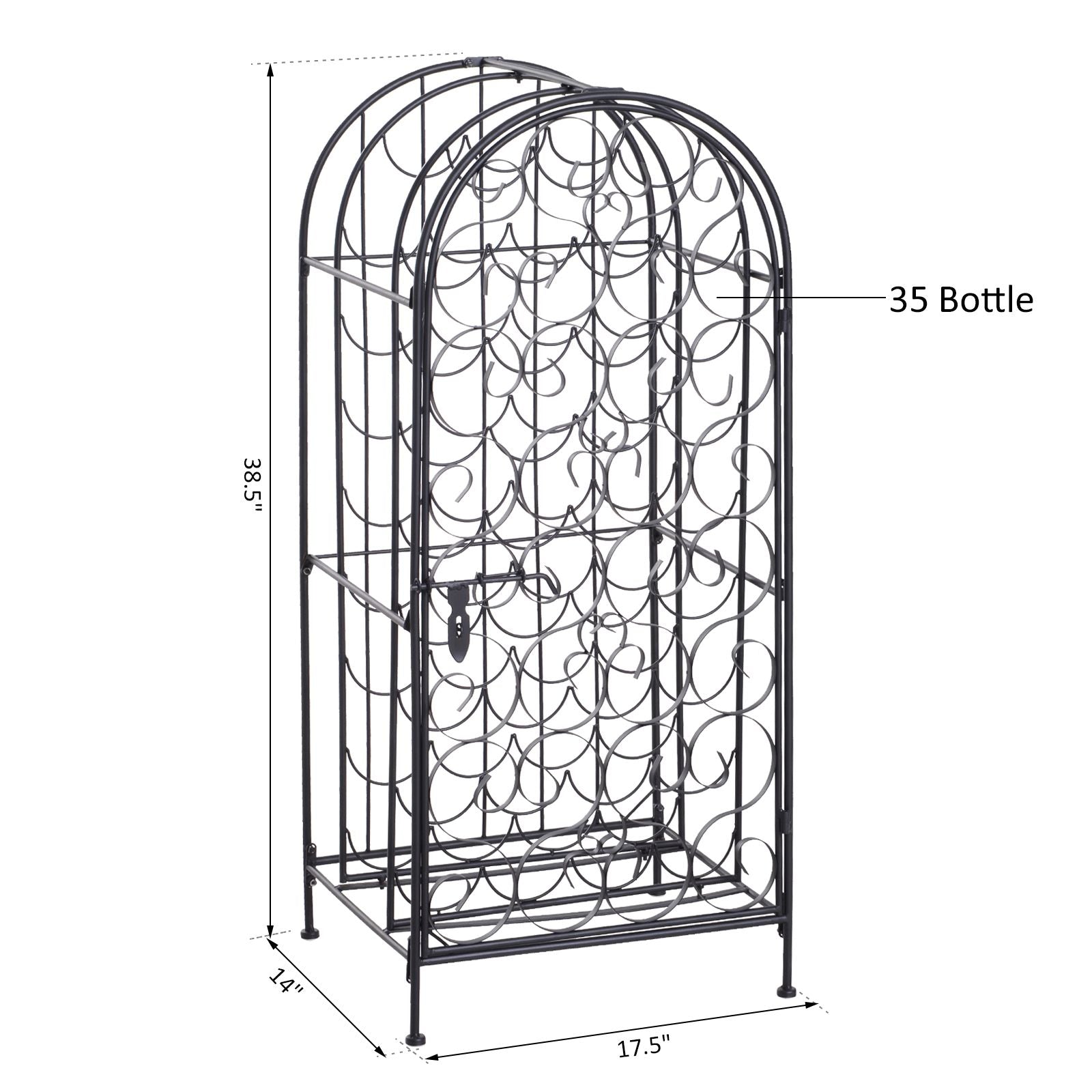 HOMCOM 35-Bottle Wrought Iron Wine Rack Cabinet with Lock, Black
