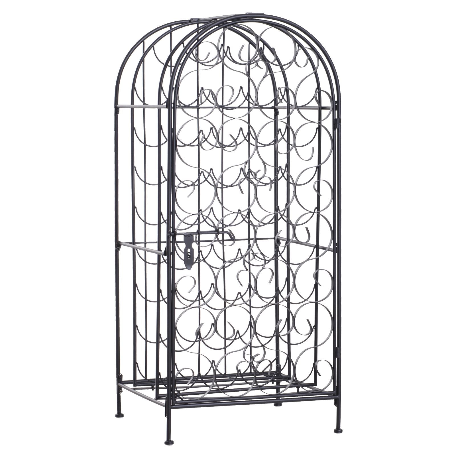 HOMCOM 35-Bottle Wrought Iron Wine Rack Cabinet with Lock, Black