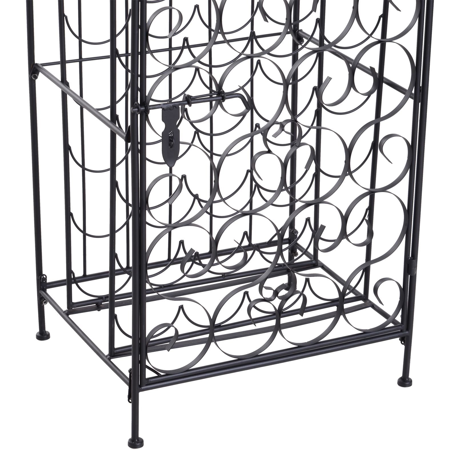 HOMCOM 35-Bottle Wrought Iron Wine Rack Cabinet with Lock, Black