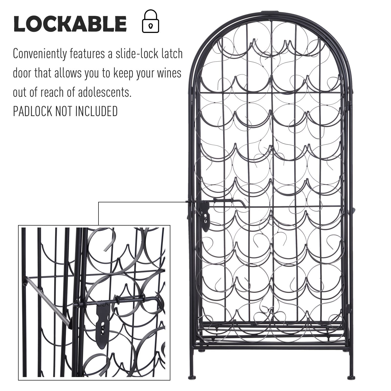 HOMCOM 35-Bottle Wrought Iron Wine Rack Cabinet with Lock, Black