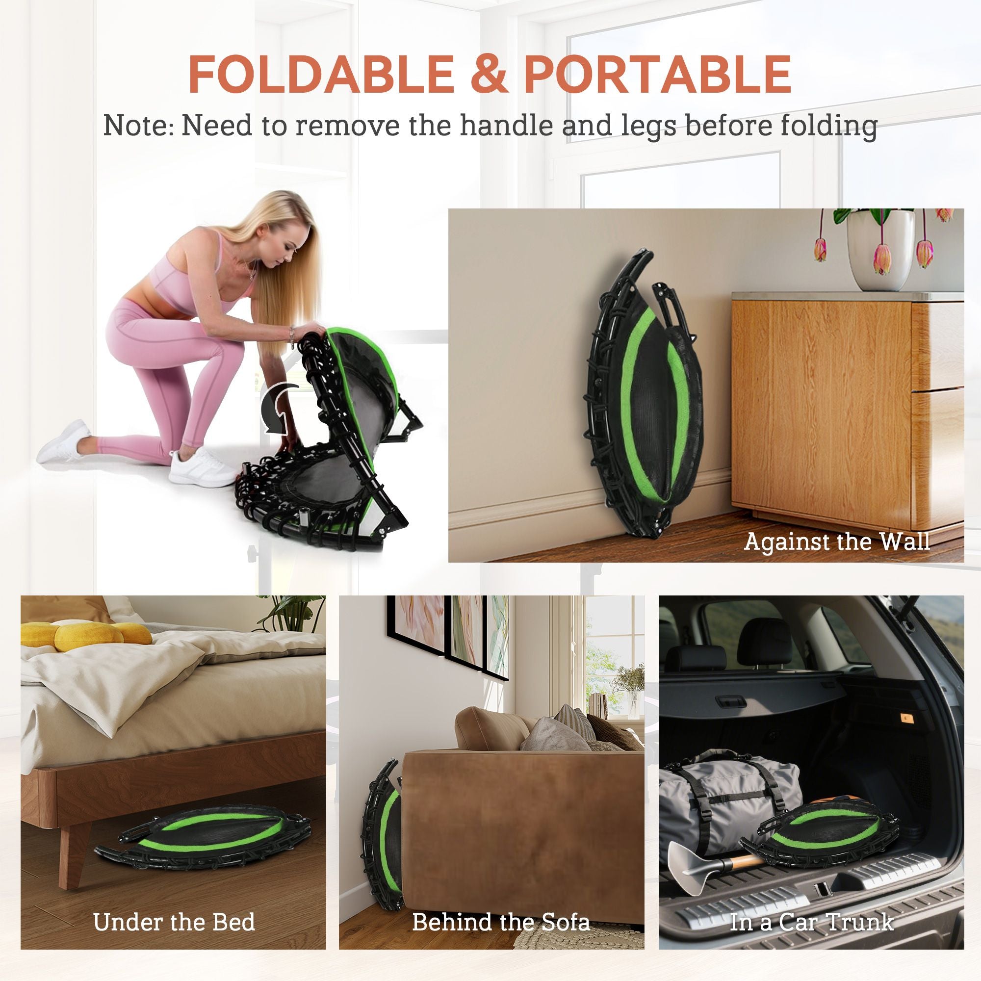 Soozier 45 in Foldable Fitness Trampoline with Adjustable Handle, Green - product view 5