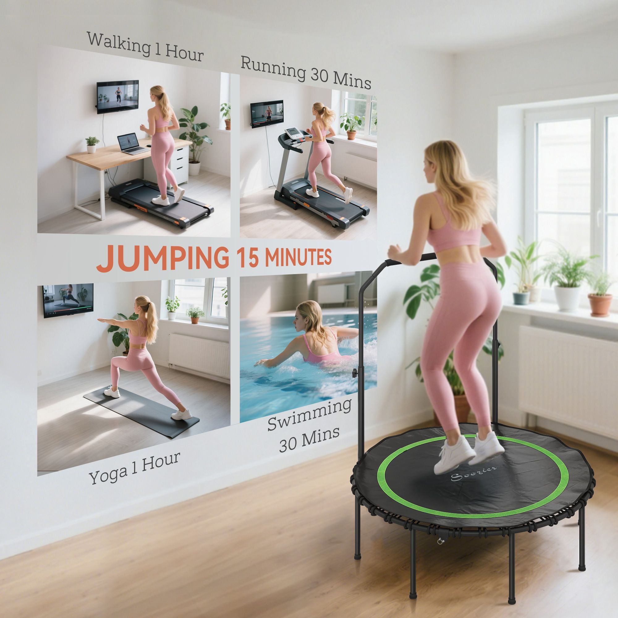 Soozier 45 in Foldable Fitness Trampoline with Adjustable Handle, Green - product view 8