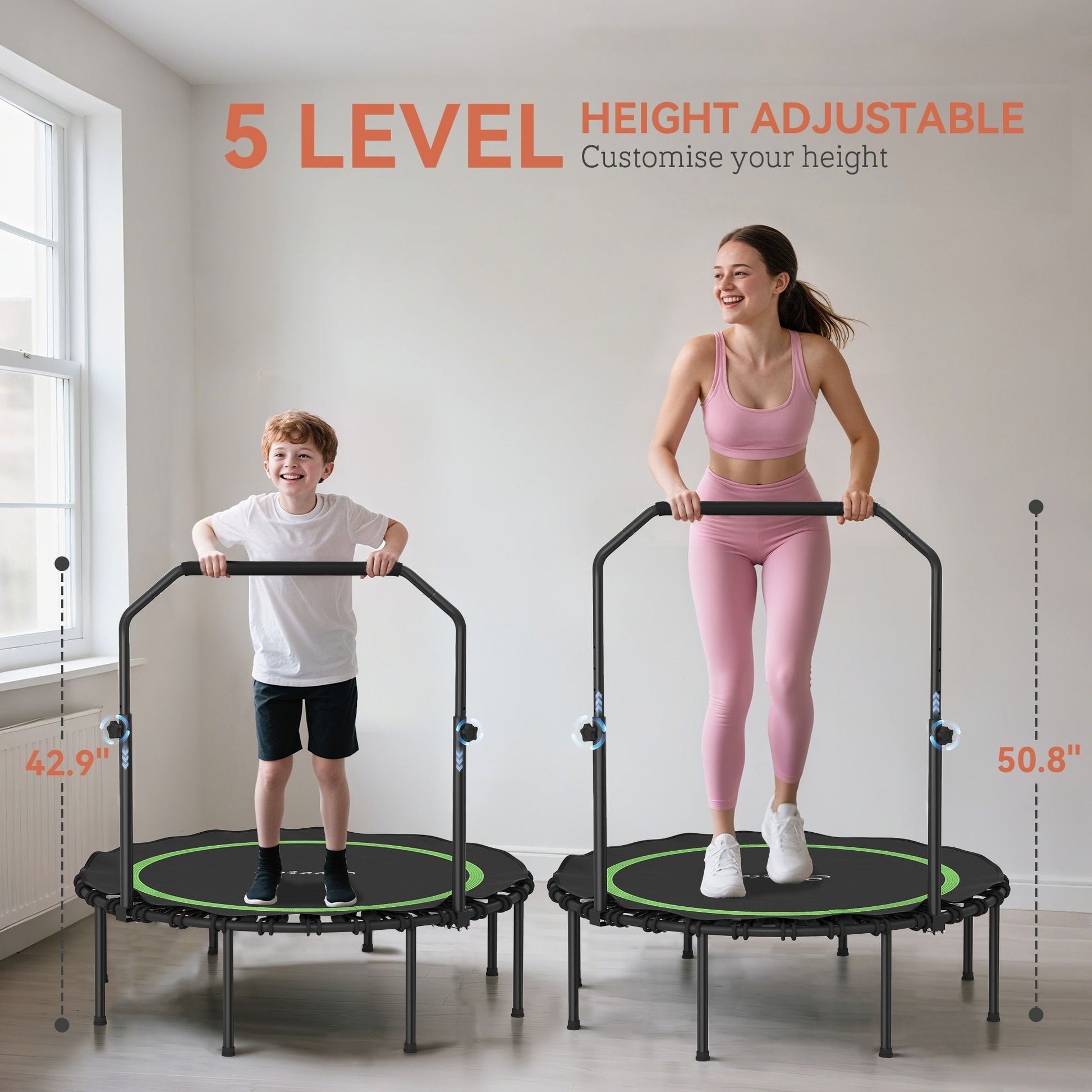 Soozier 45 in Foldable Fitness Trampoline with Adjustable Handle, Green - product view 4