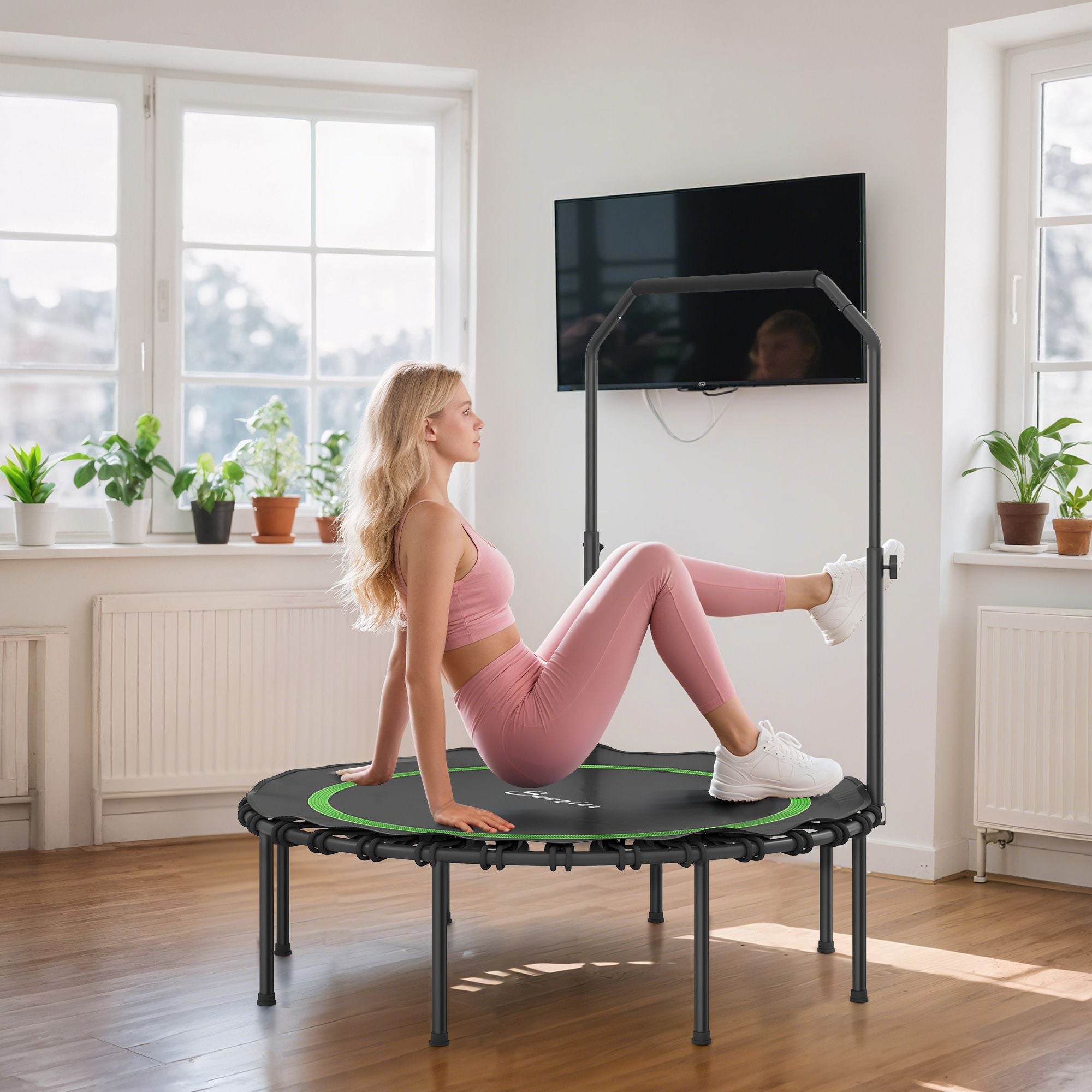 Soozier 45 in Foldable Fitness Trampoline with Adjustable Handle, Green - product view 9