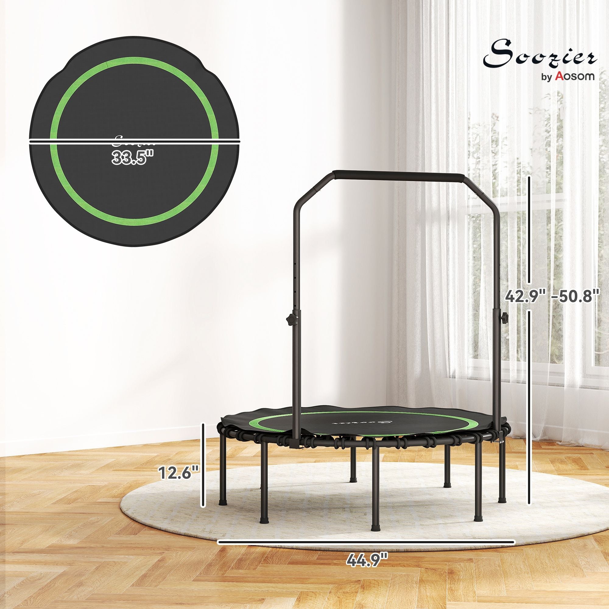 Soozier 45 in Foldable Fitness Trampoline with Adjustable Handle, Green - product view 3