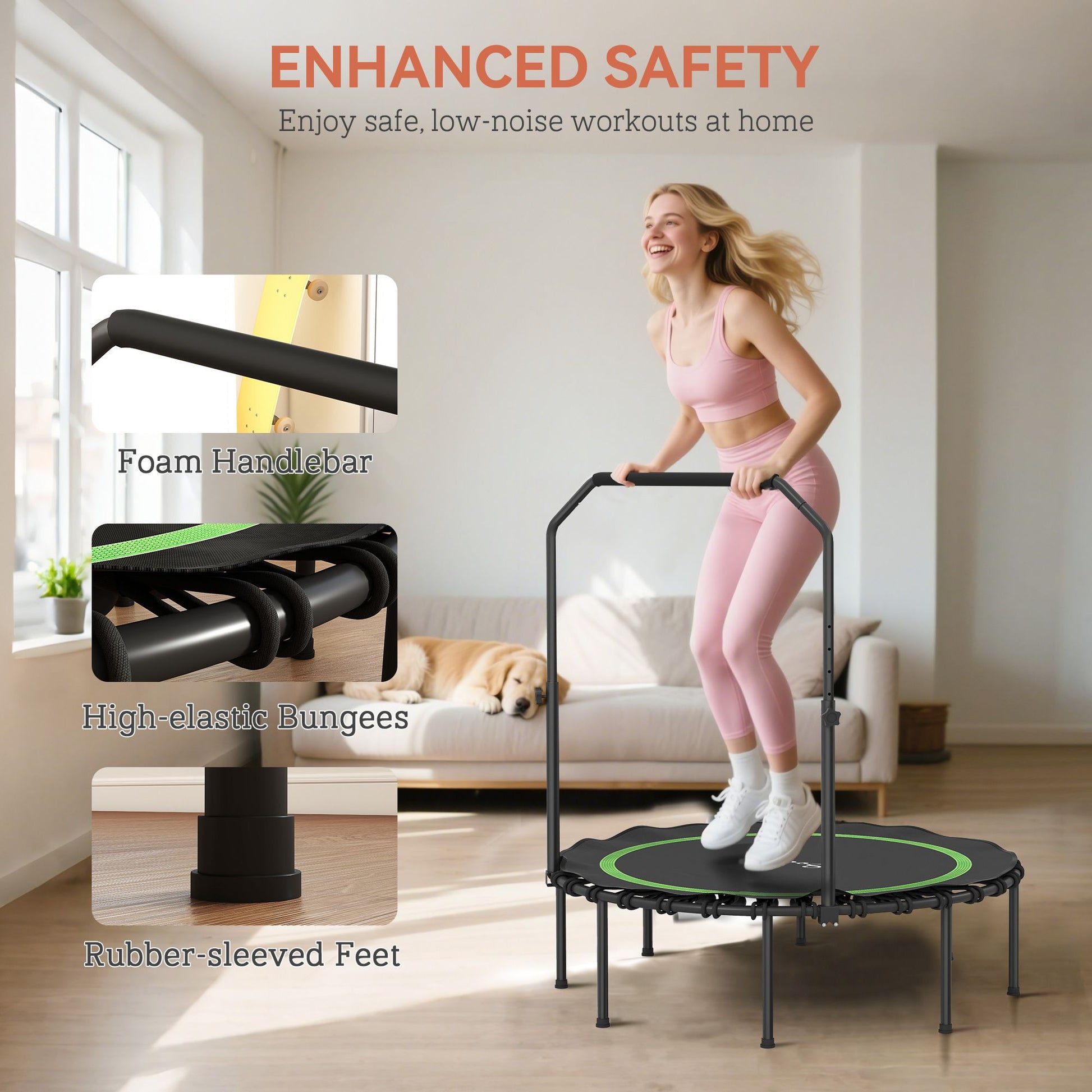 Soozier 45 in Foldable Fitness Trampoline with Adjustable Handle, Green - product view 6