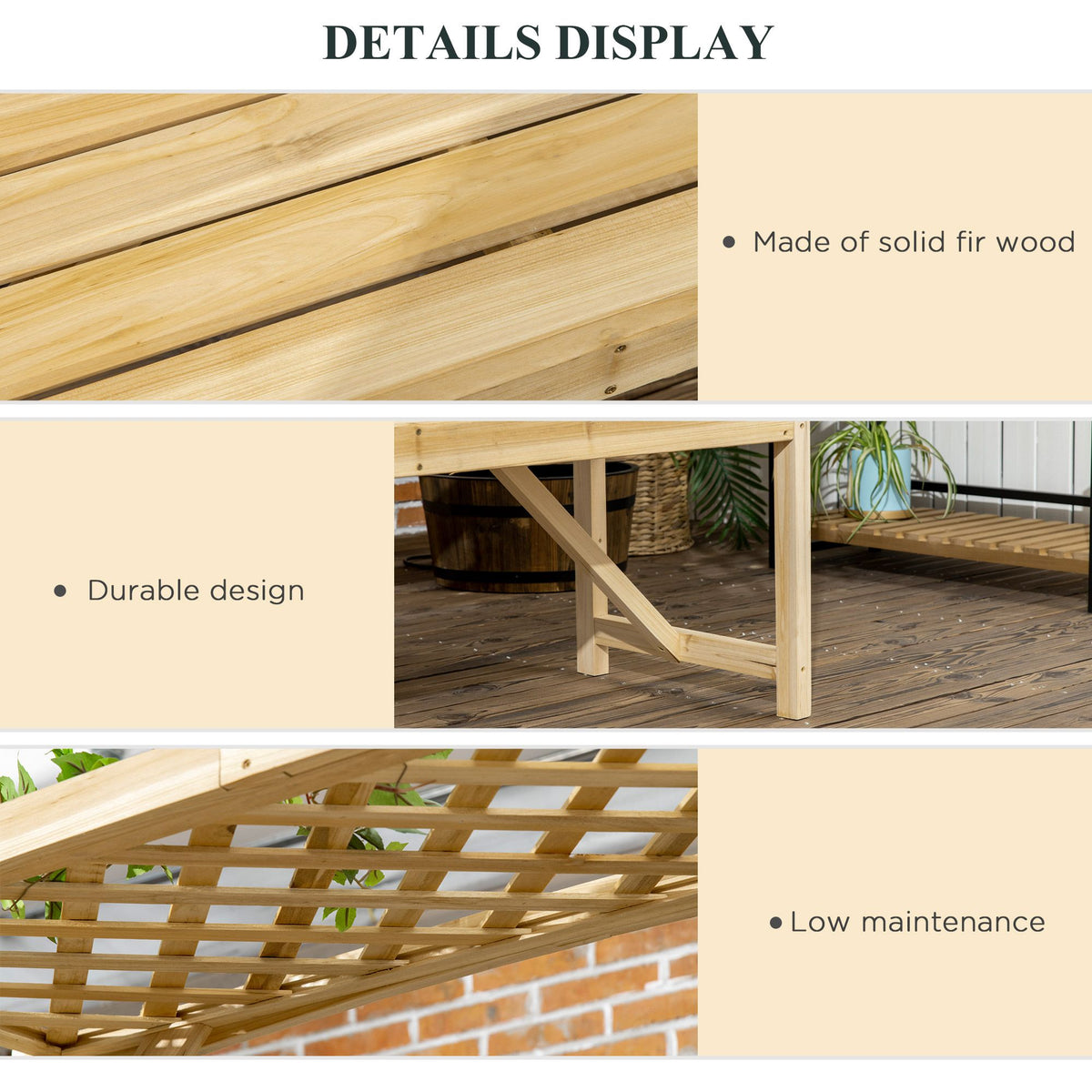 Patio Garden Bench, Wooden Bench, Outdoor Bench for Vines/Climbing Plants, Natural - product view 5
