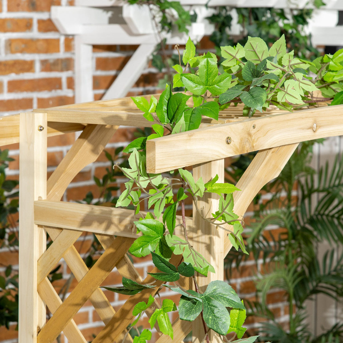 Patio Garden Bench, Wooden Bench, Outdoor Bench for Vines/Climbing Plants, Natural - product view 7