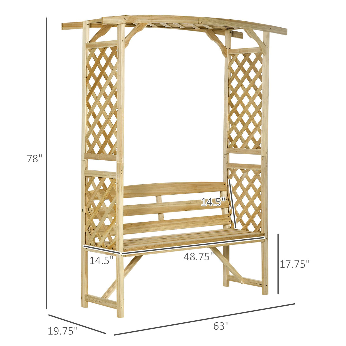 Patio Garden Bench, Wooden Bench, Outdoor Bench for Vines/Climbing Plants, Natural - product view 3