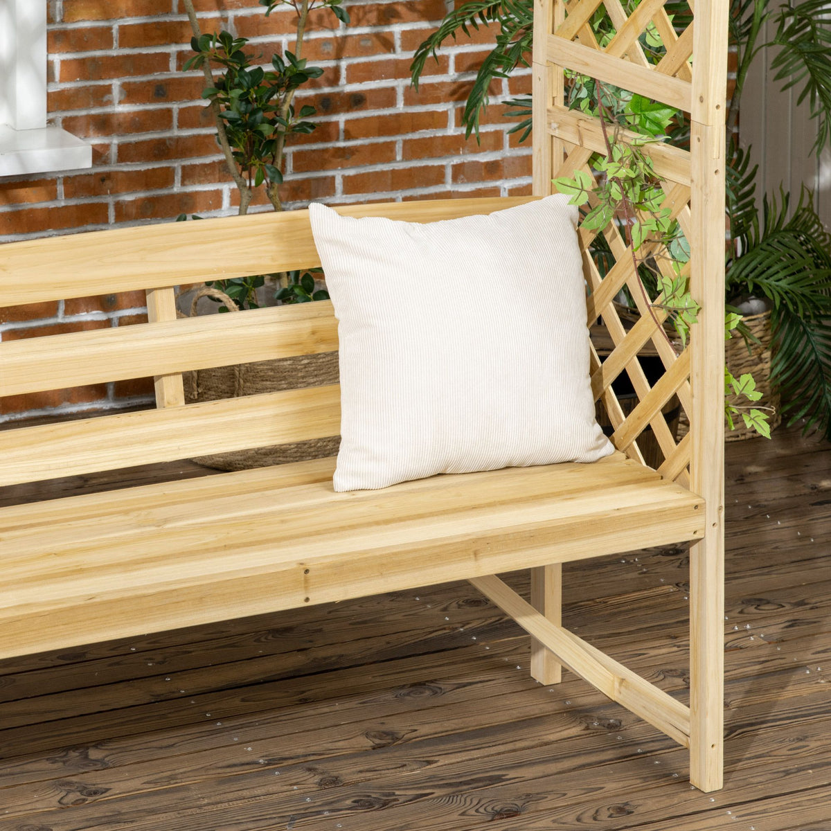 Patio Garden Bench, Wooden Bench, Outdoor Bench for Vines/Climbing Plants, Natural - product view 9
