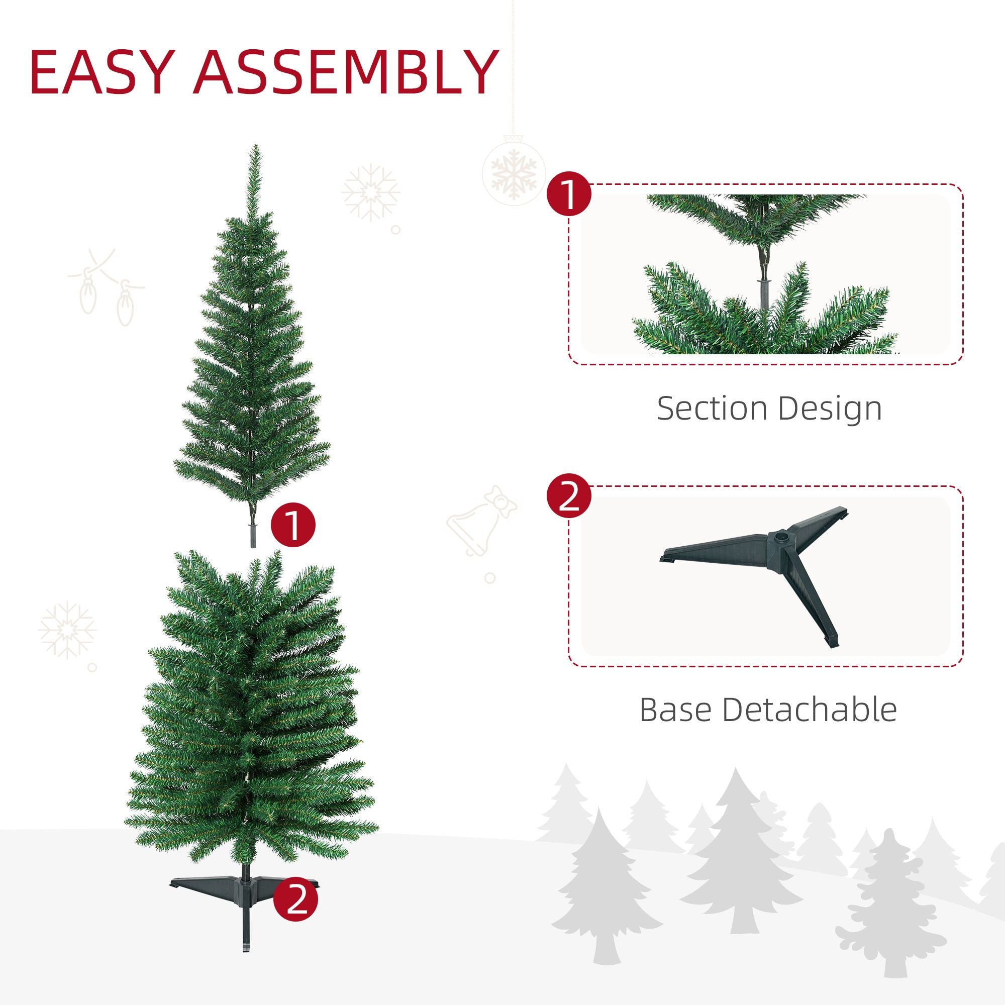 HOMCOM 5 ft Slim Pencil Artificial Christmas Tree with 294 Tips
