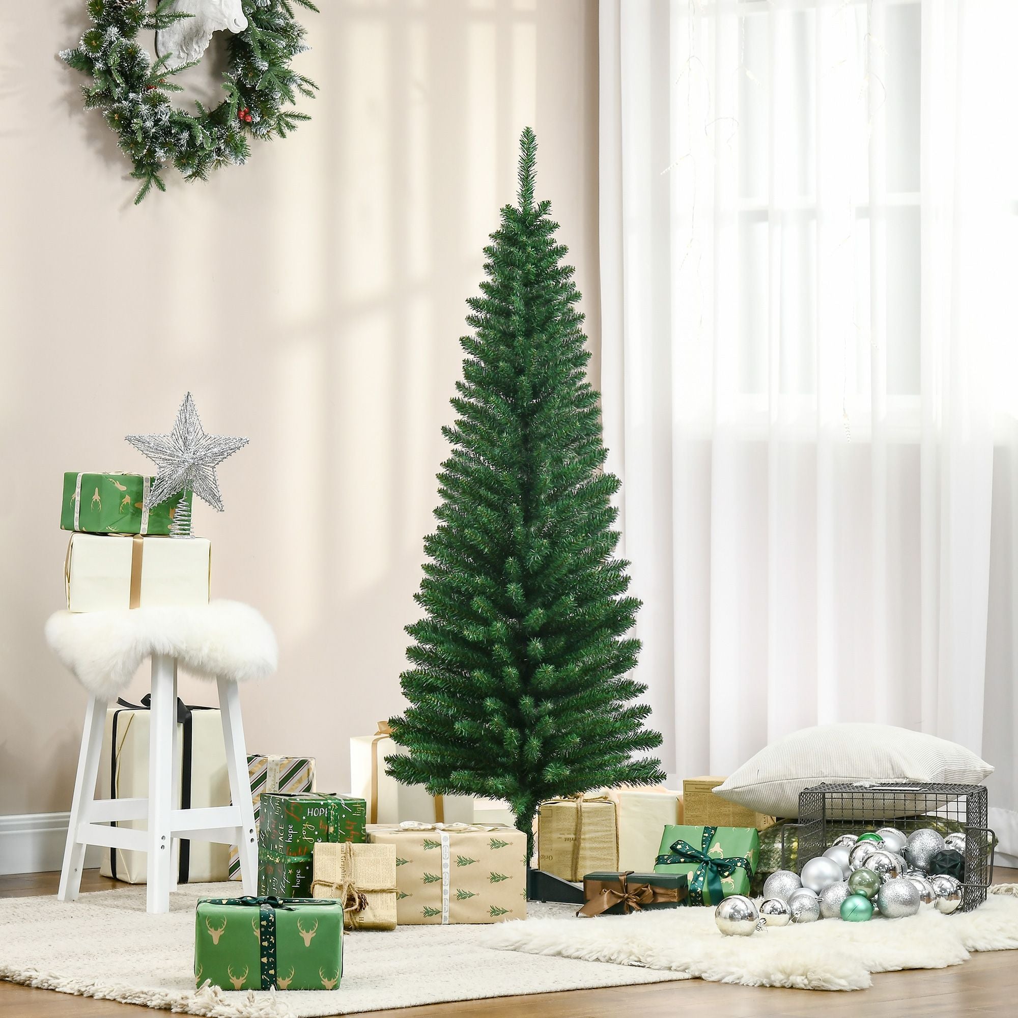HOMCOM 5 ft Slim Pencil Artificial Christmas Tree with 294 Tips