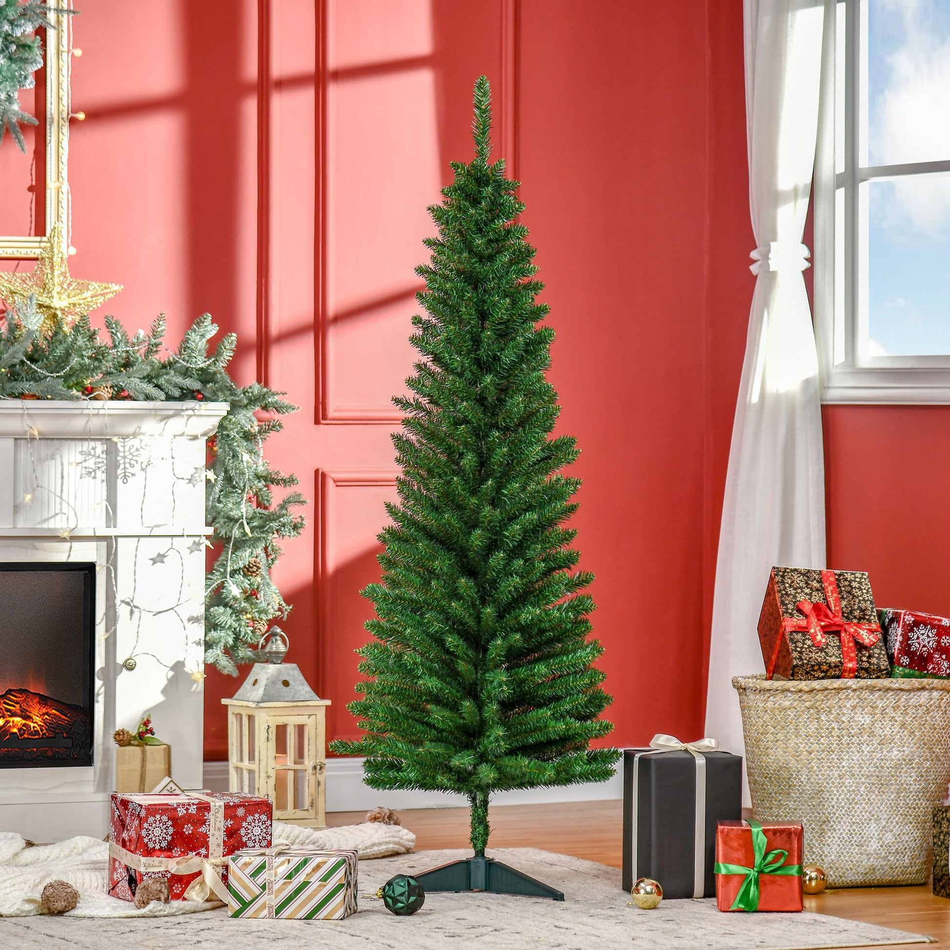 HOMCOM 5 ft Slim Pencil Artificial Christmas Tree with 294 Tips