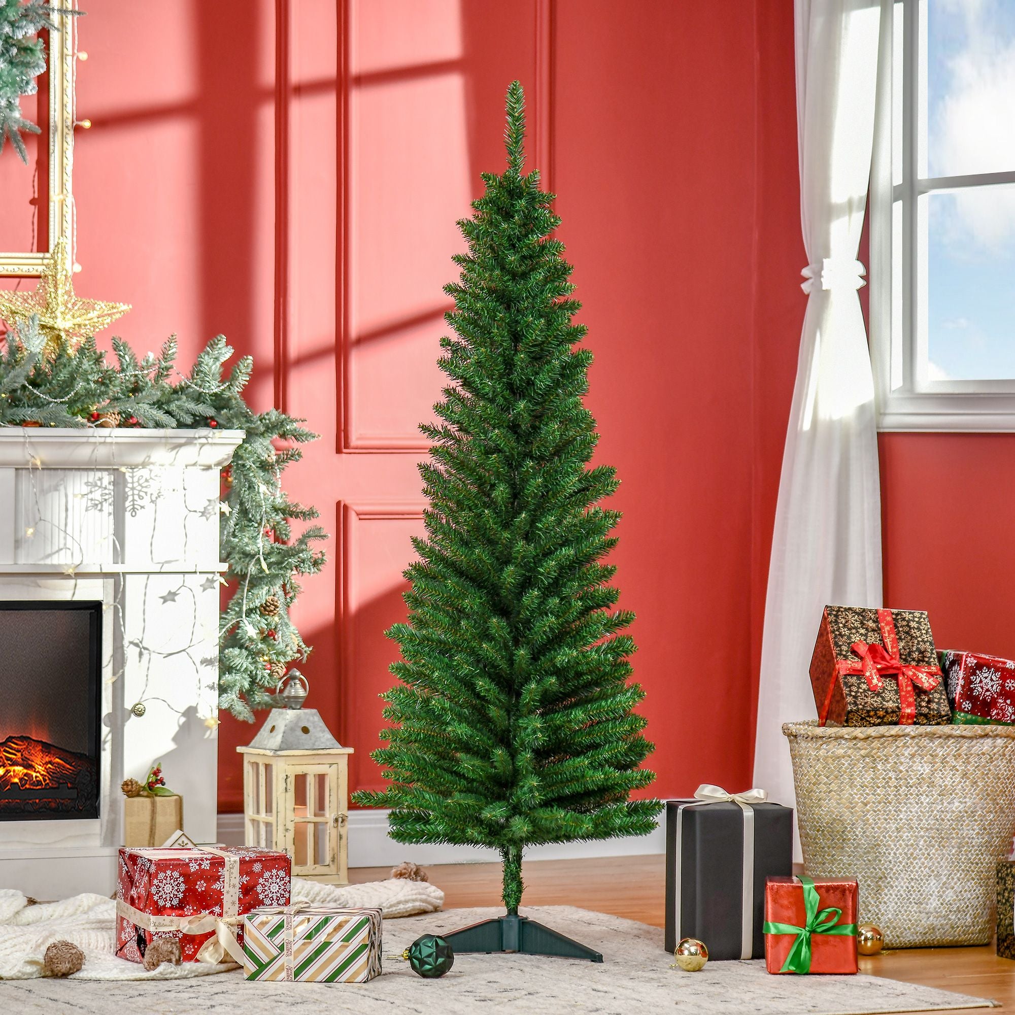 HOMCOM 5 ft Slim Pencil Artificial Christmas Tree with 294 Tips