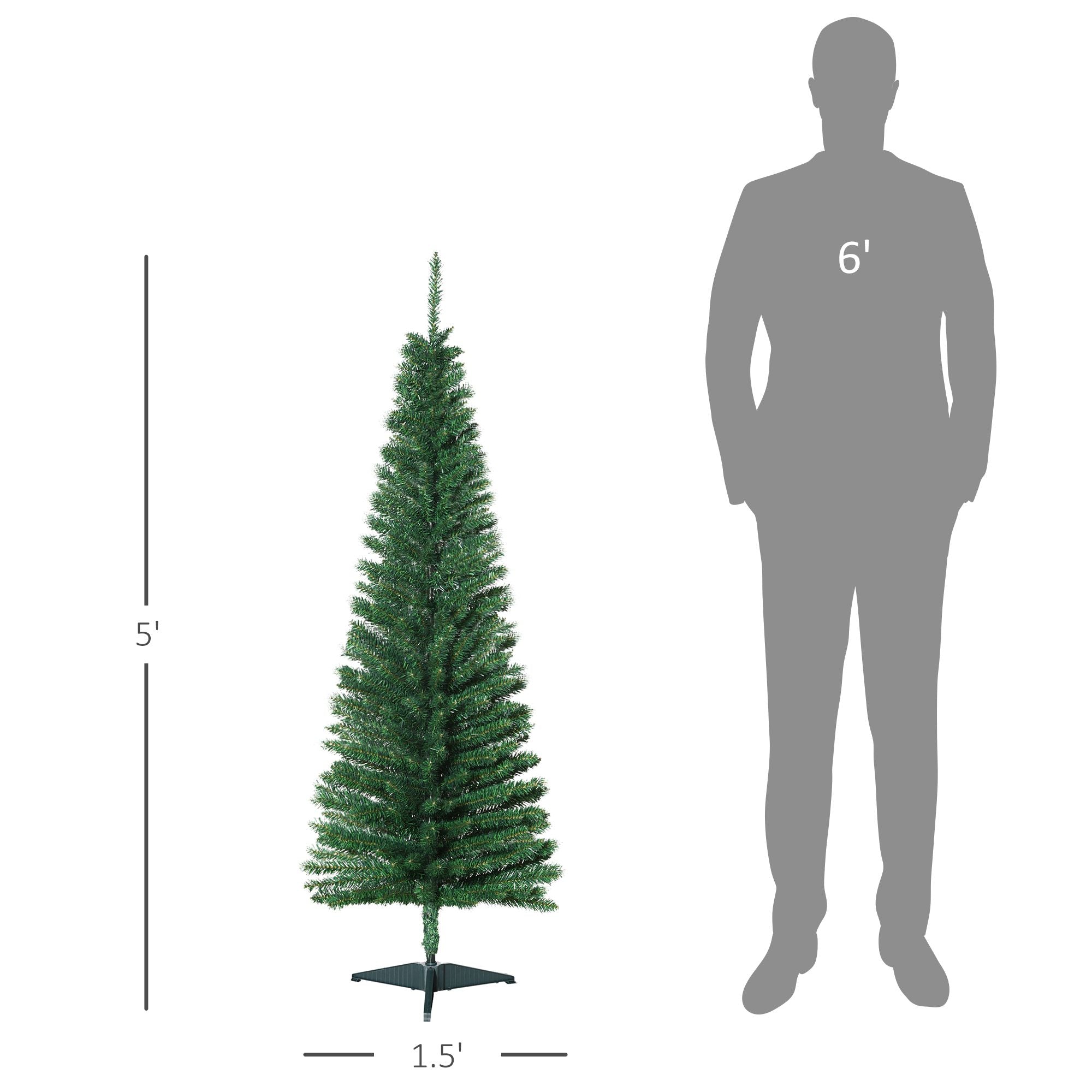 HOMCOM 5 ft Slim Pencil Artificial Christmas Tree with 294 Tips