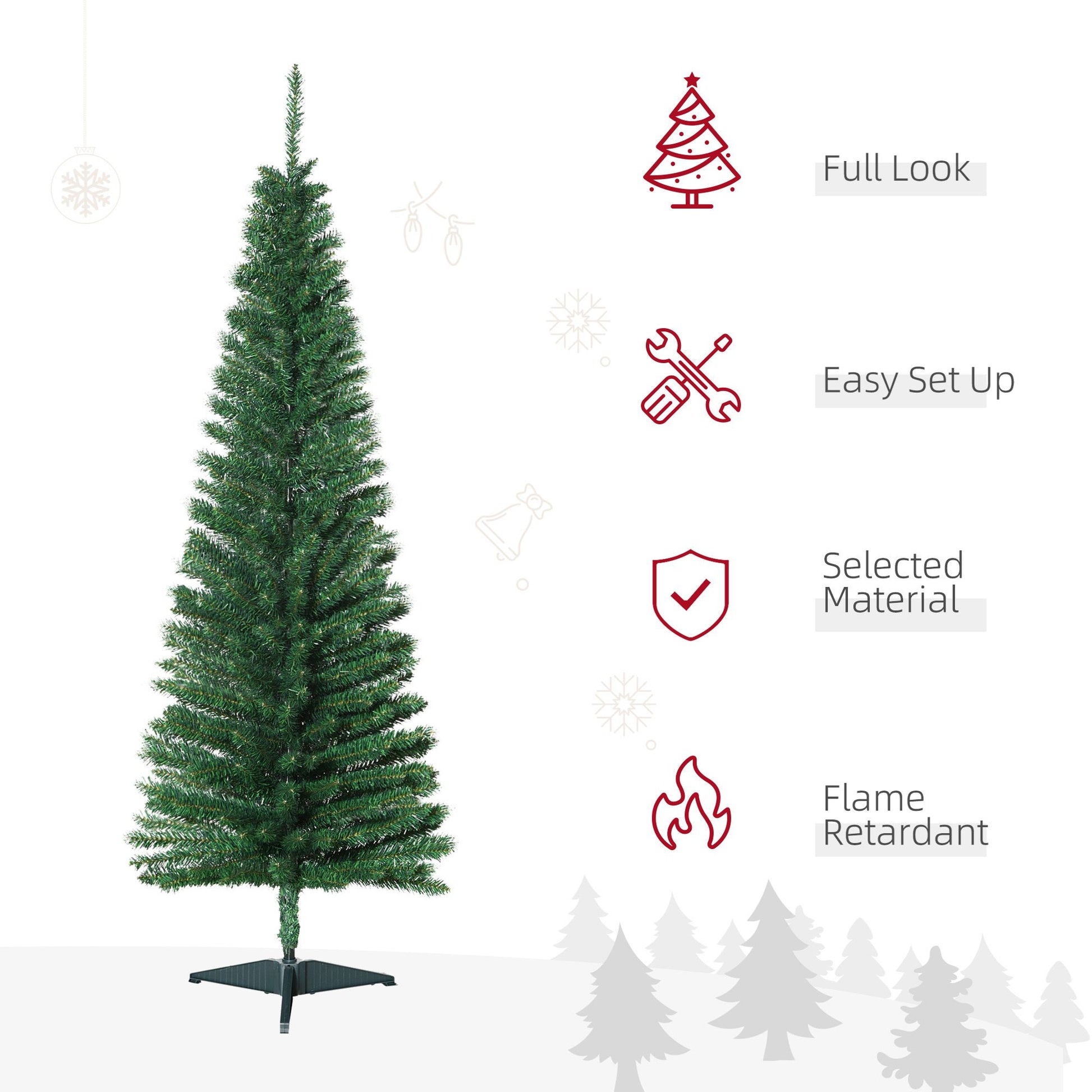 HOMCOM 5 ft Slim Pencil Artificial Christmas Tree with 294 Tips