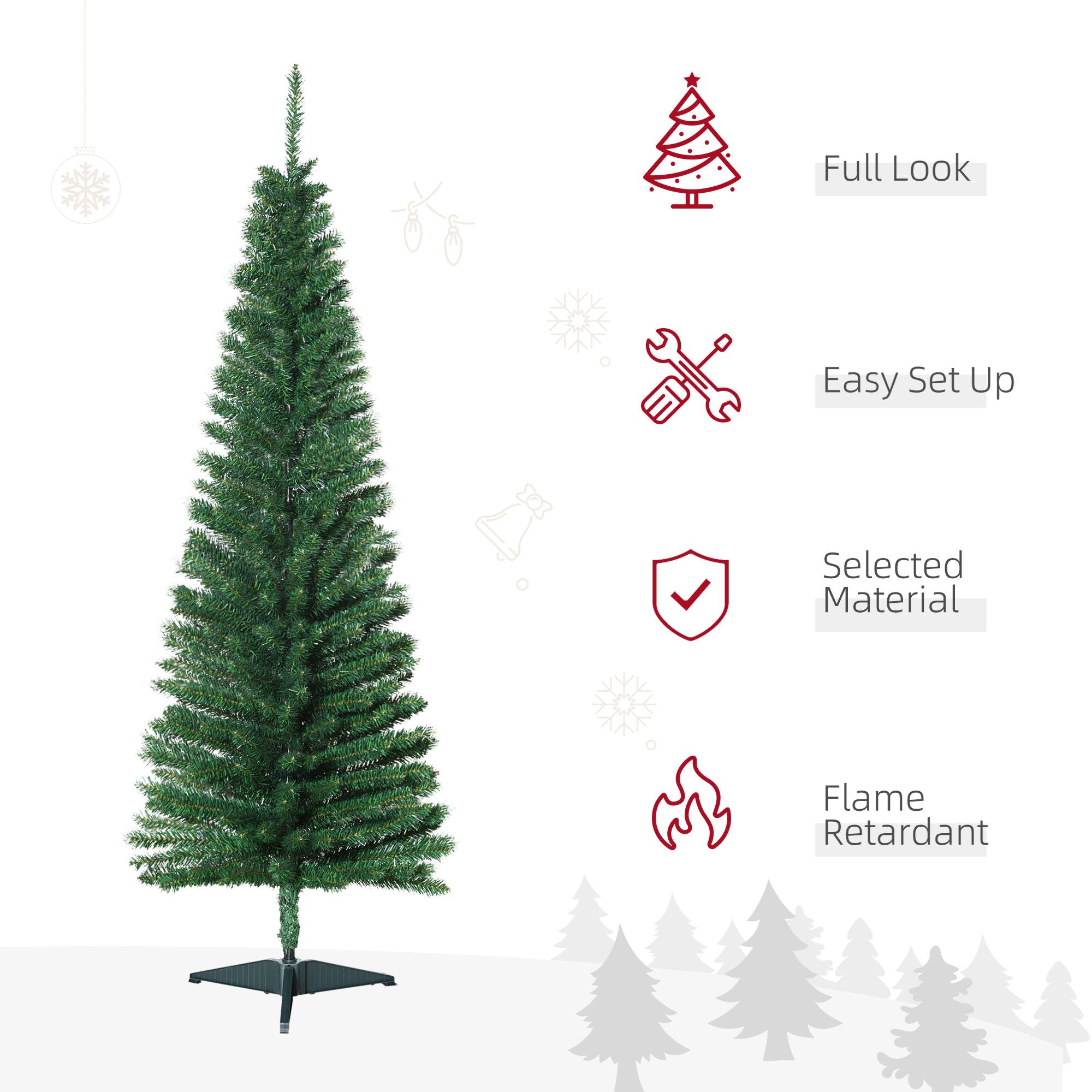 HOMCOM 5 ft Slim Pencil Artificial Christmas Tree with 294 Tips
