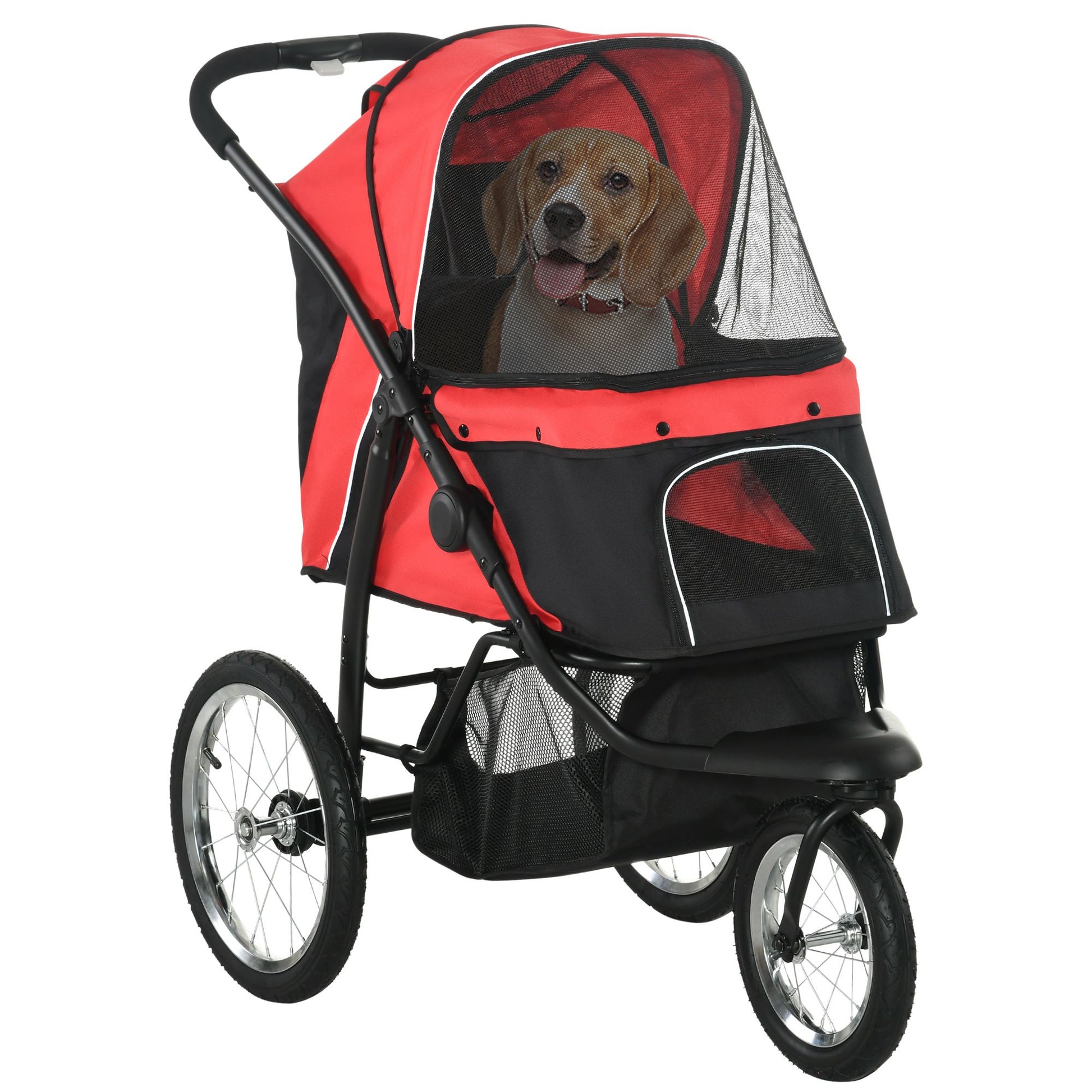 PawHut 3-Wheel Pet Stroller with Adjustable Canopy and Storage Basket, Red - product view 11