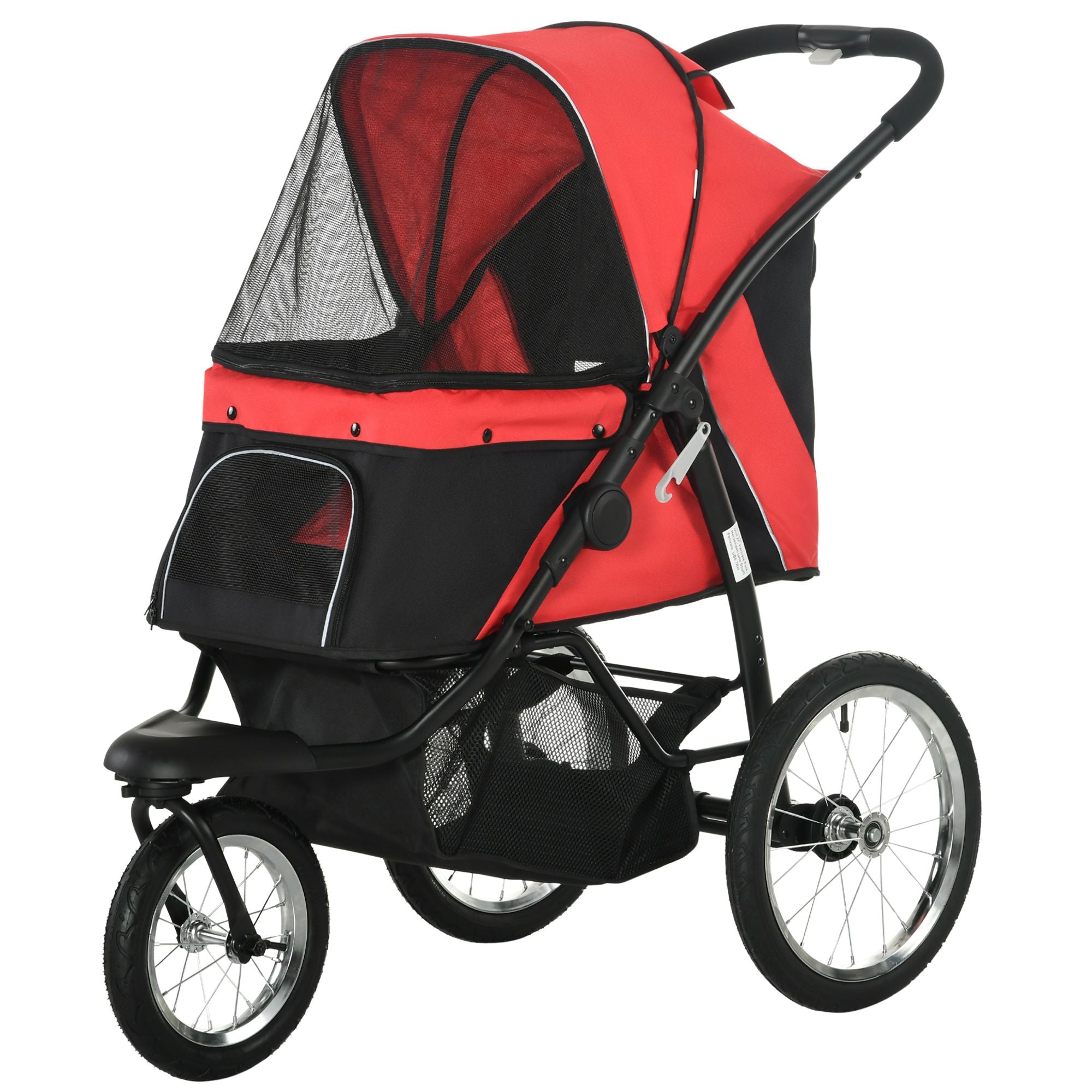 PawHut 3-Wheel Pet Stroller with Adjustable Canopy and Storage Basket, Red