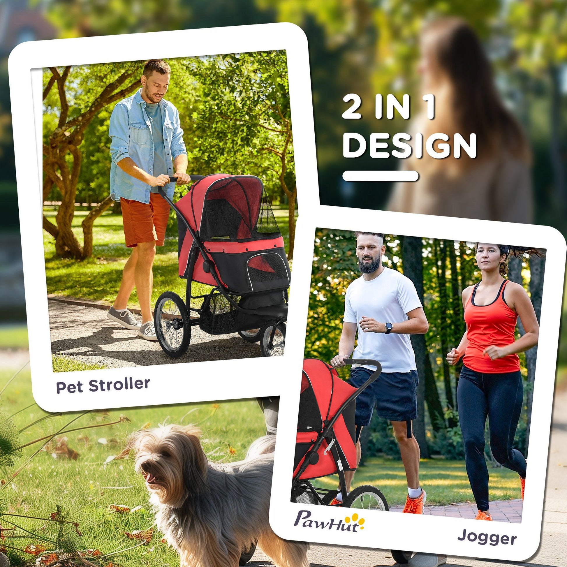 PawHut 3-Wheel Pet Stroller with Adjustable Canopy and Storage Basket, Red - product view 5