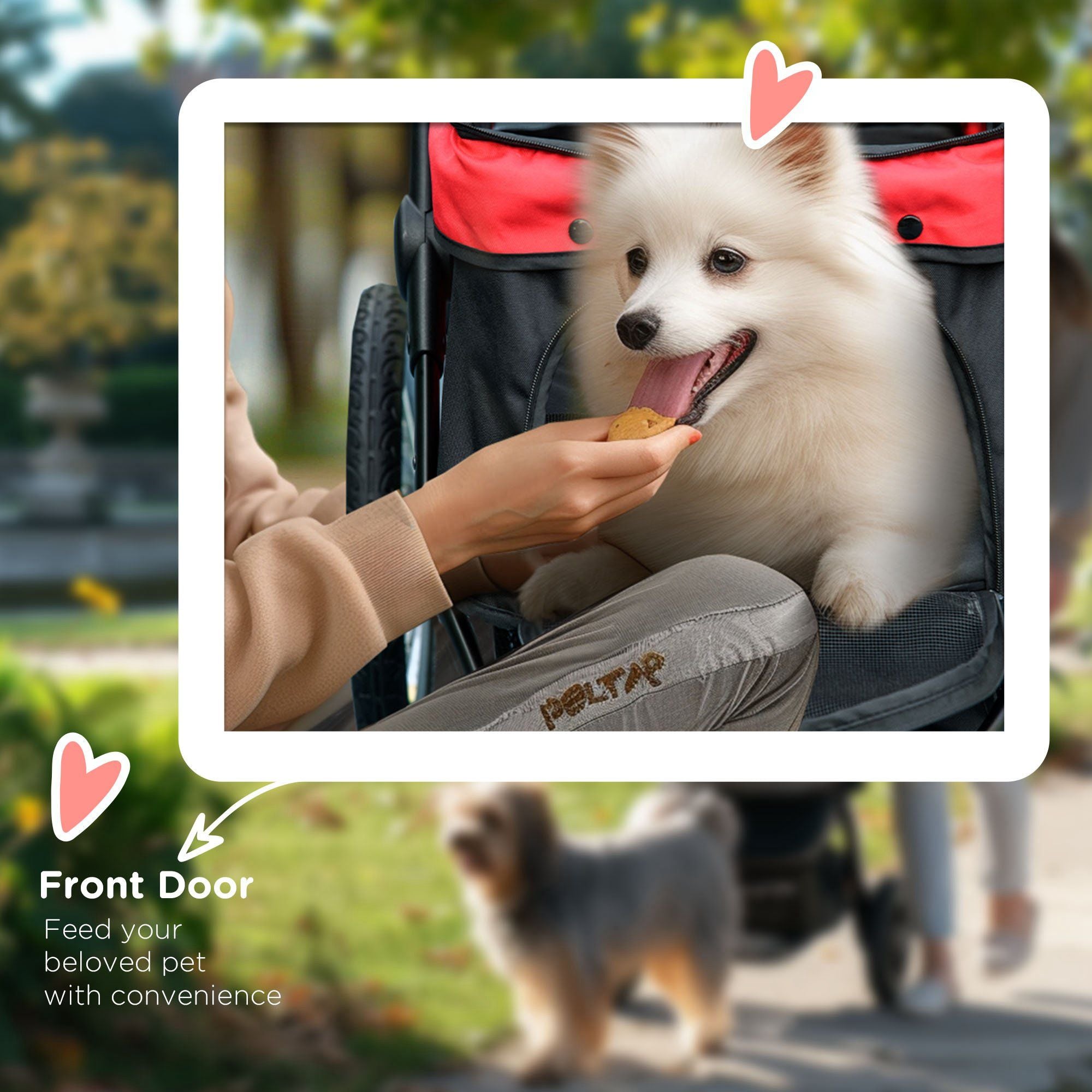 PawHut 3-Wheel Pet Stroller with Adjustable Canopy and Storage Basket, Red - product view 8