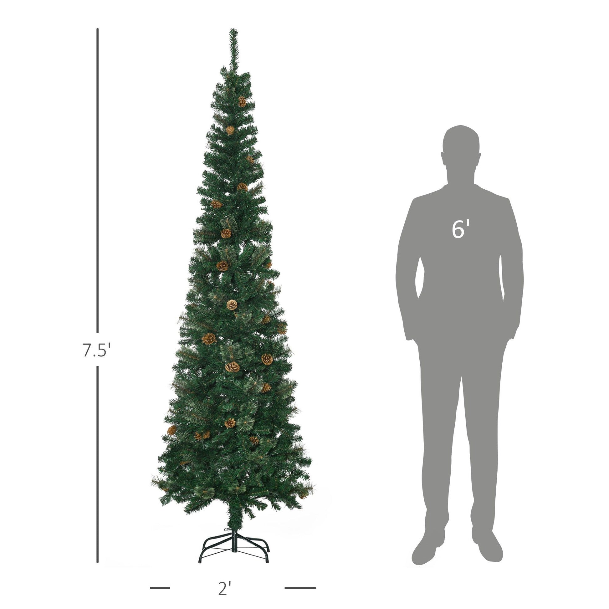 HOMCOM 7.5 ft Slim Pencil Artificial Christmas Tree, Green