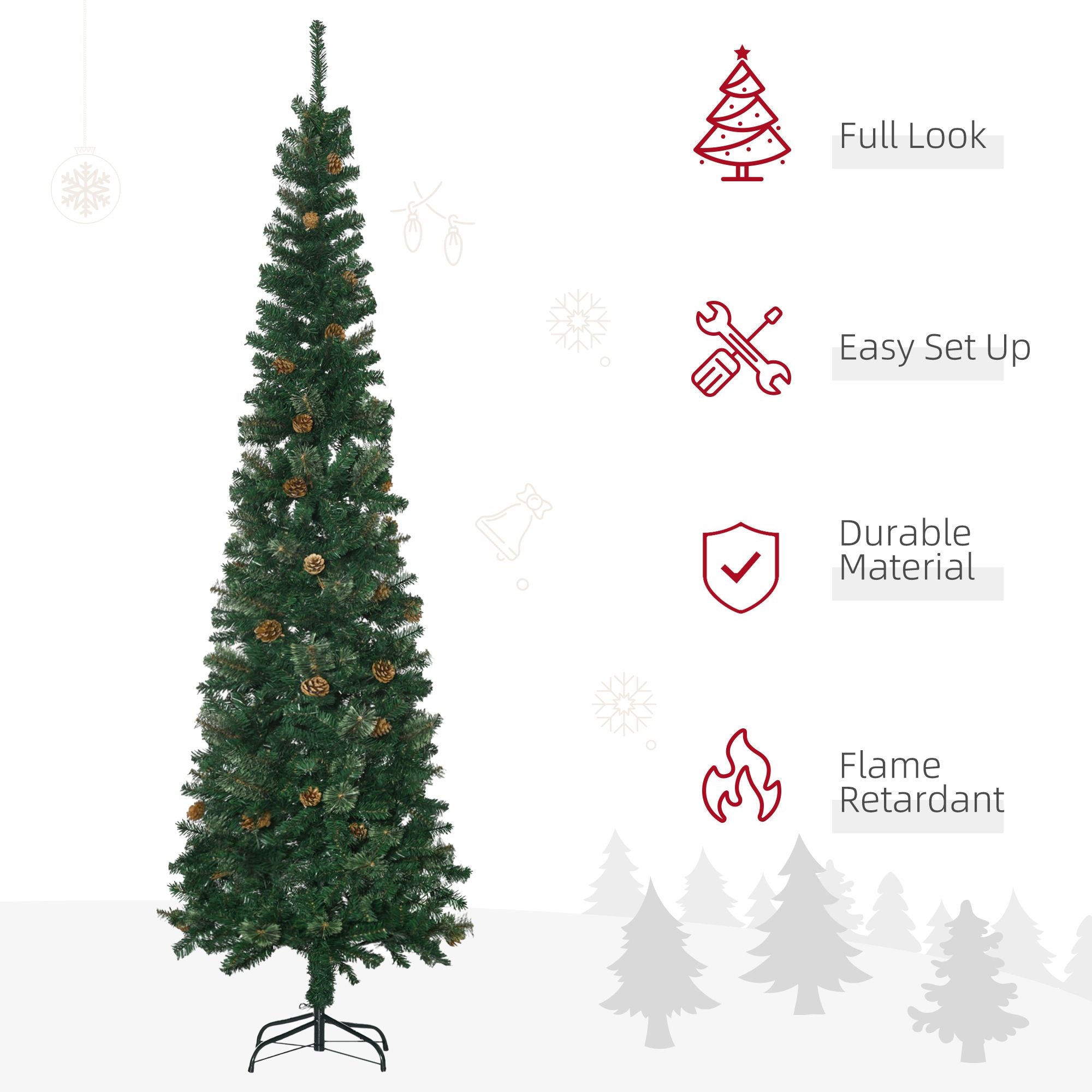 HOMCOM 7.5 ft Slim Pencil Artificial Christmas Tree, Green
