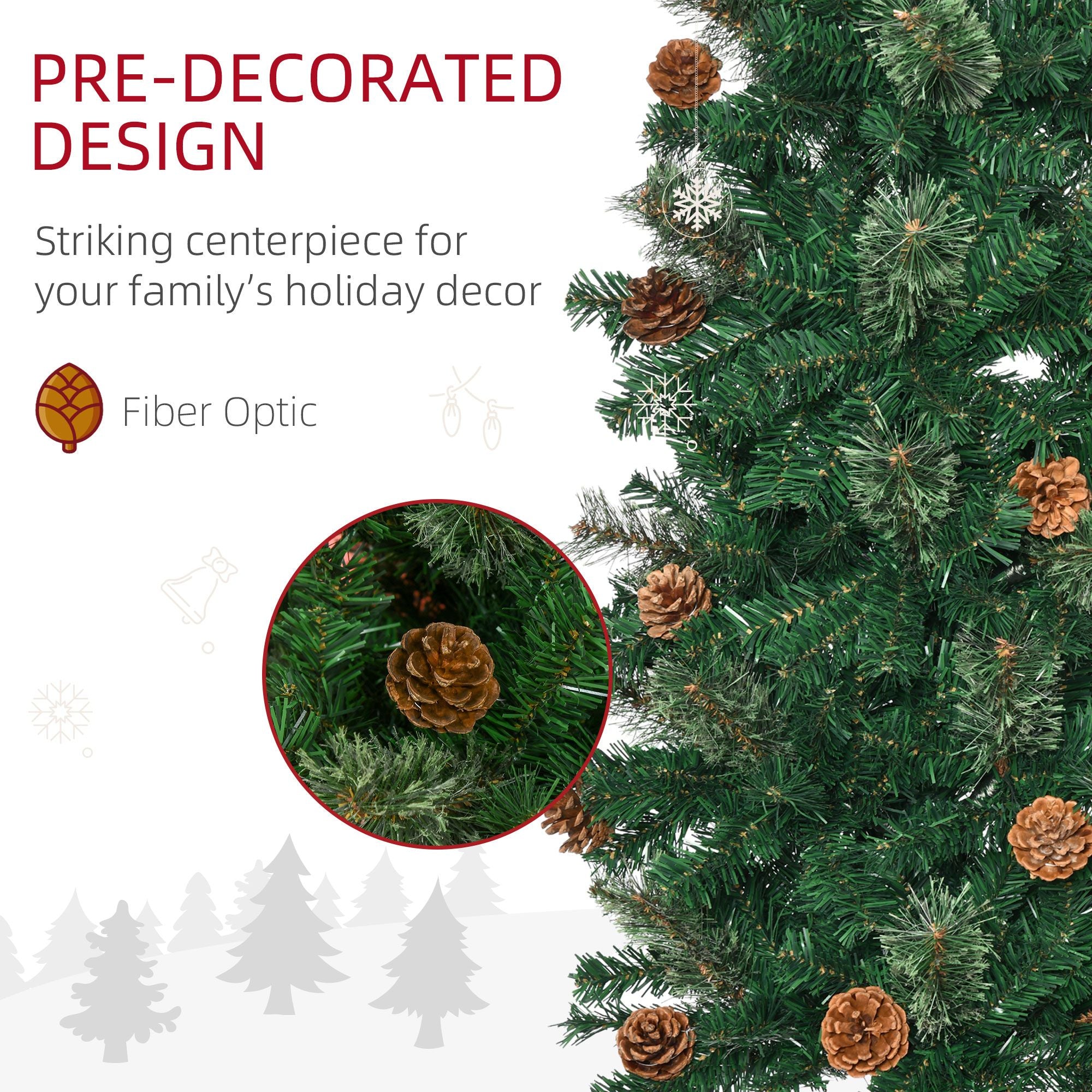 HOMCOM 7.5 ft Slim Pencil Artificial Christmas Tree, Green