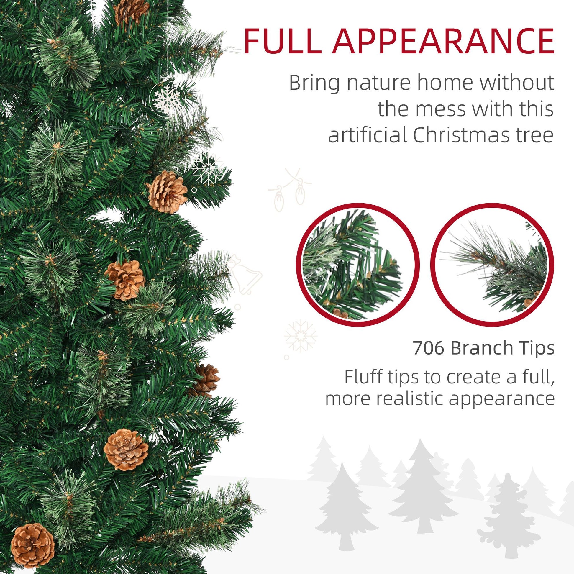 HOMCOM 7.5 ft Slim Pencil Artificial Christmas Tree, Green