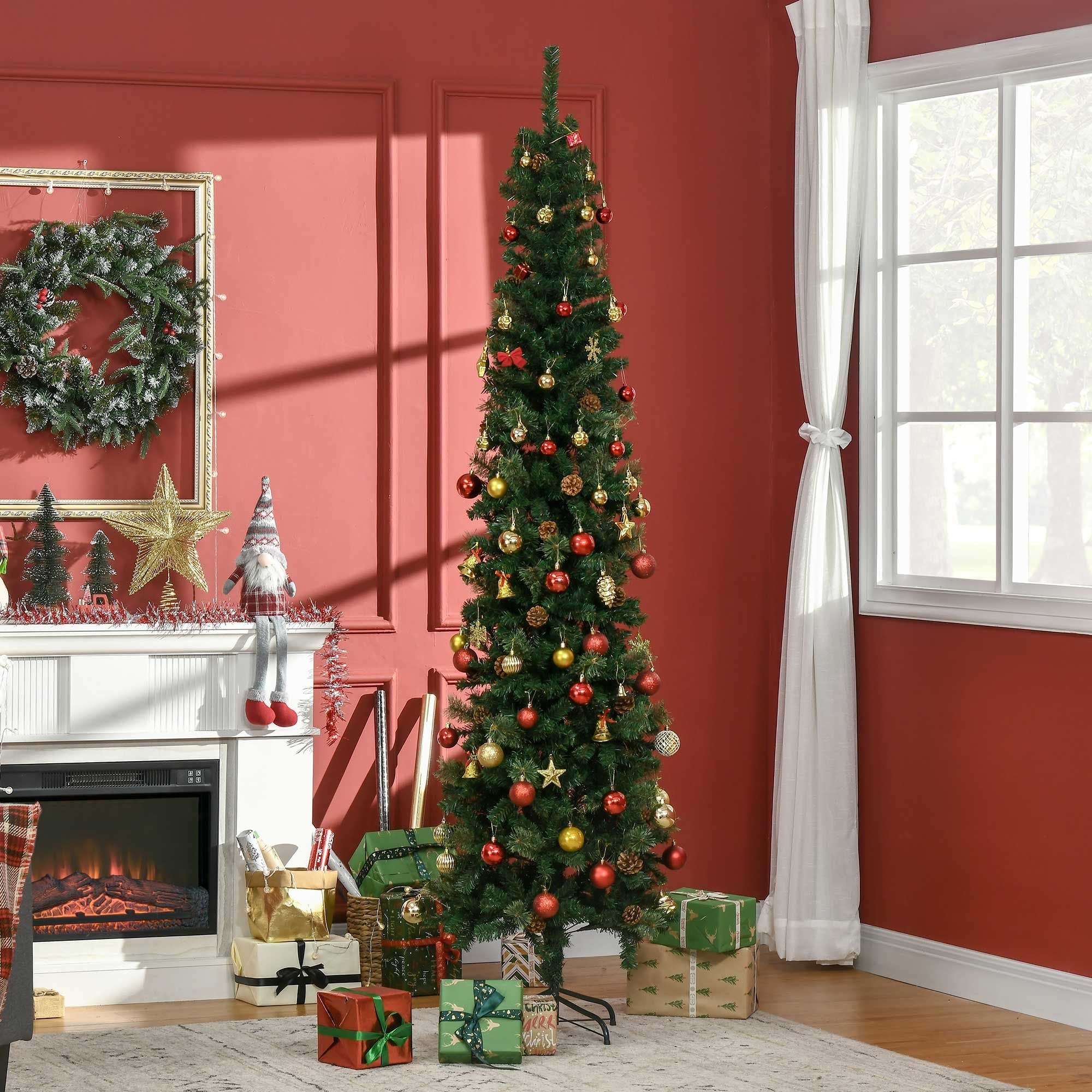 HOMCOM 7.5 ft Slim Pencil Artificial Christmas Tree, Green