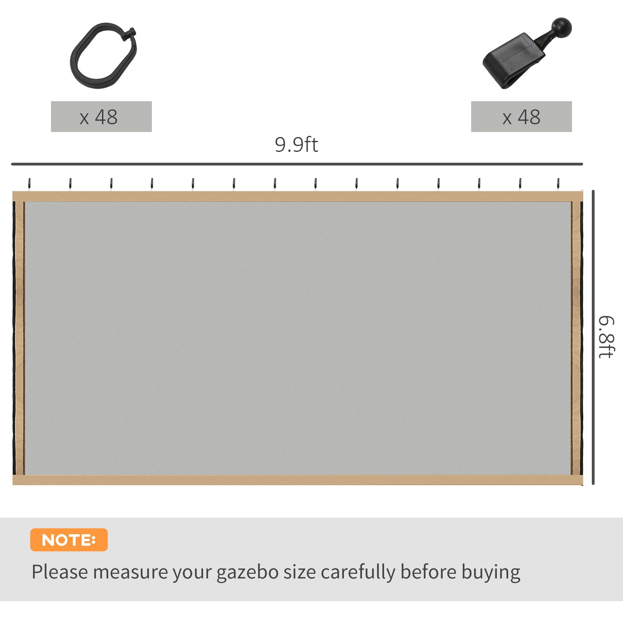 Outsunny Replacement Mesh Sidewall Netting for 10 x 10 ft Gazebos, Beige
