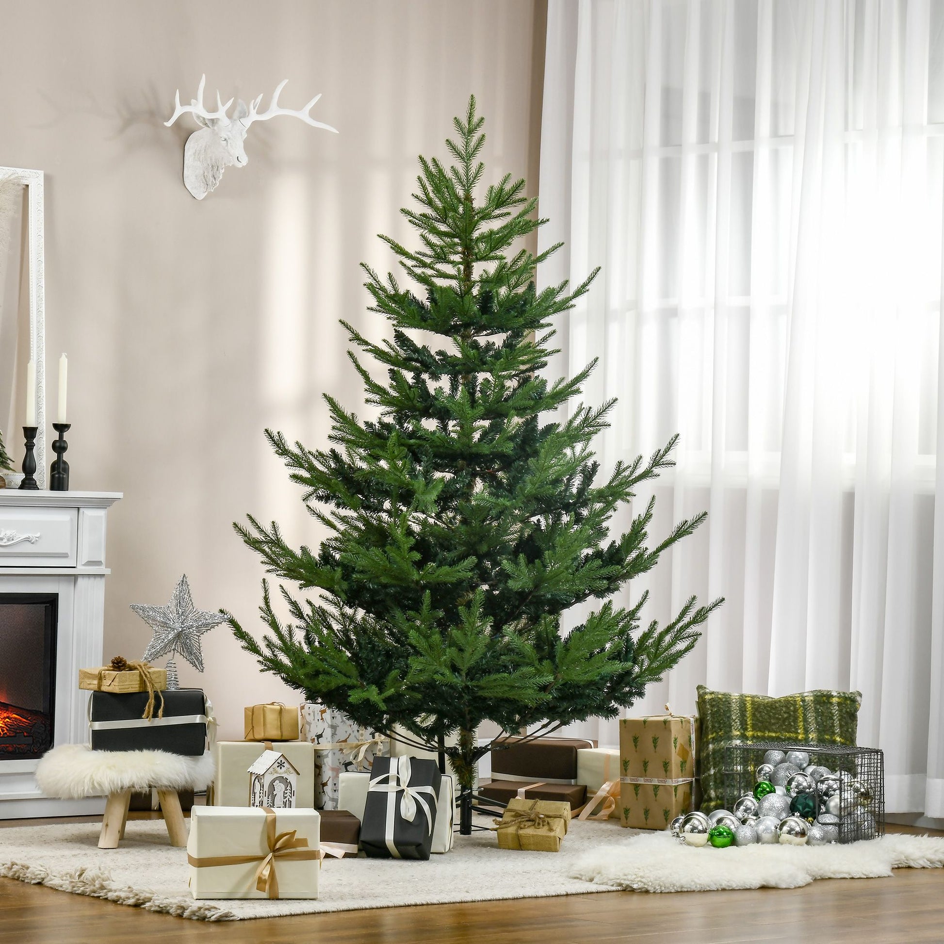 HOMCOM 6 ft Nordic Pine Artificial Christmas Tree with 795 Tips, Green